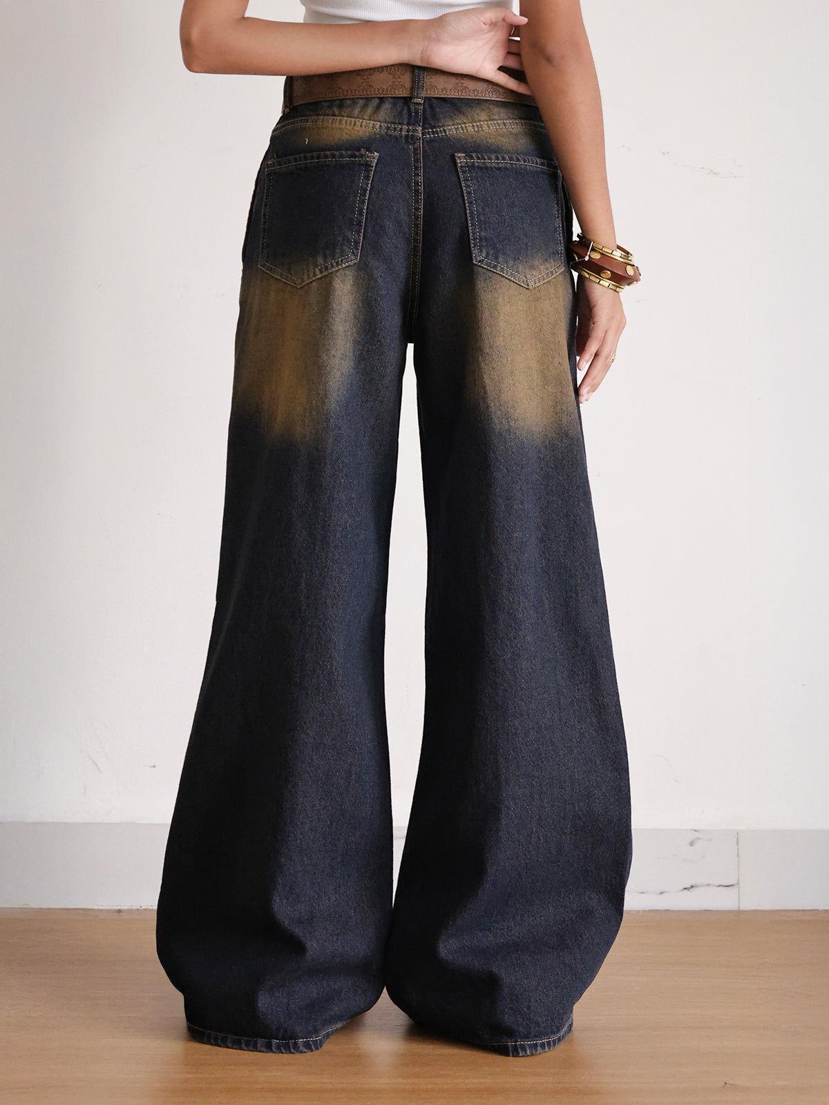 Riva Blue Panelled Super Wide Leg Jeans