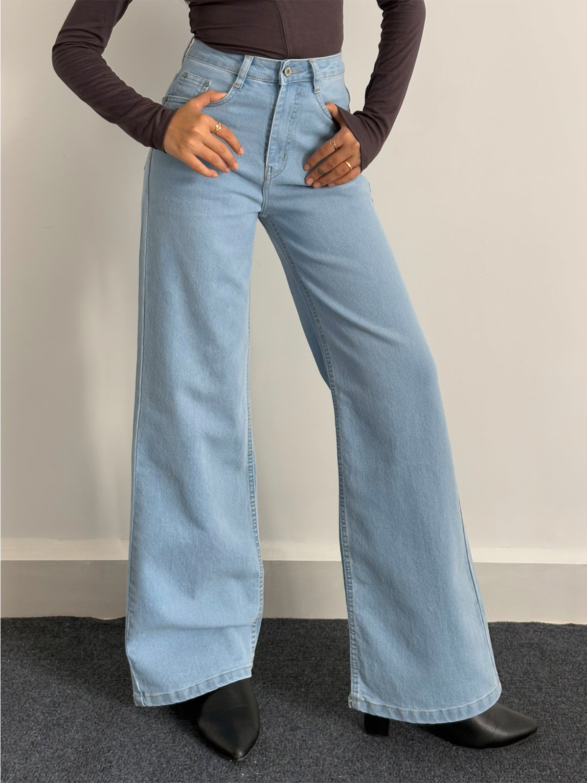 Luxe Cool Blue Cat Whisker Stretchable Super Wide Leg Jeans