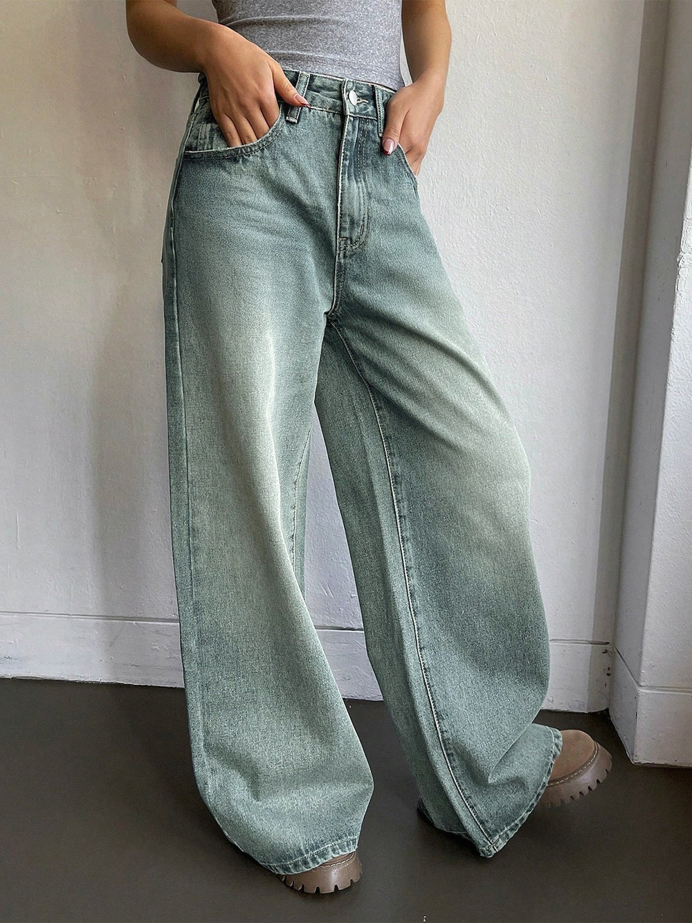 Sea Green Ultra Wide Leg Jeans
