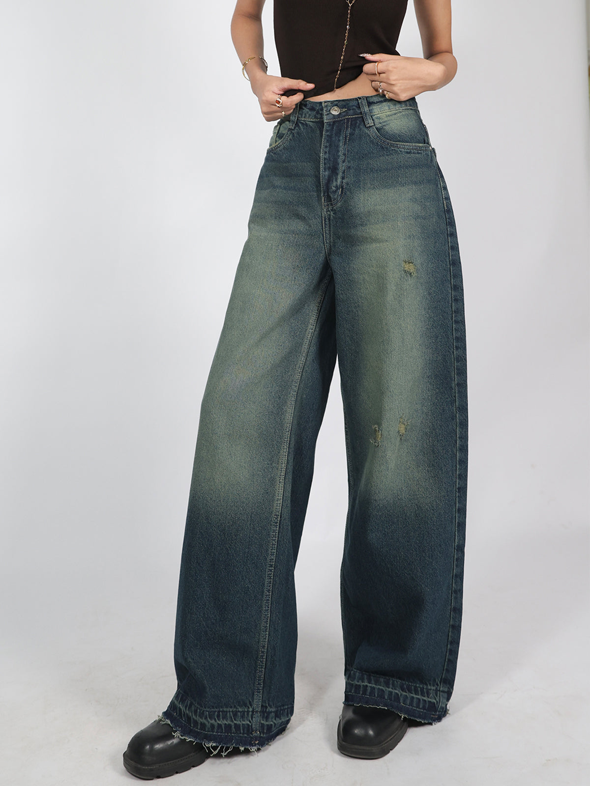 Twilight Green Washed Y2K Super Wide Leg Jeans