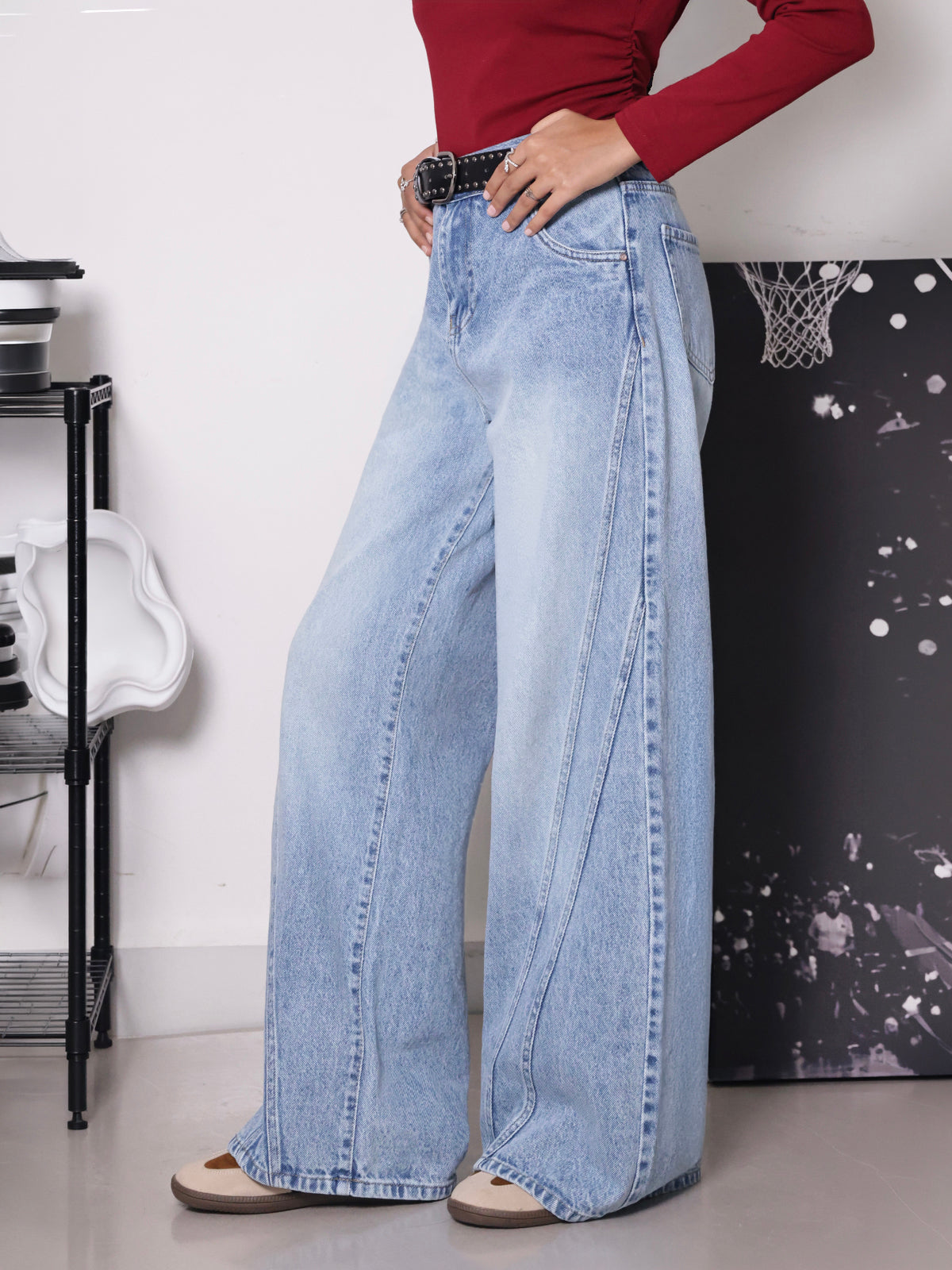 Clover Blue Panelled Super Wide Leg Jeans