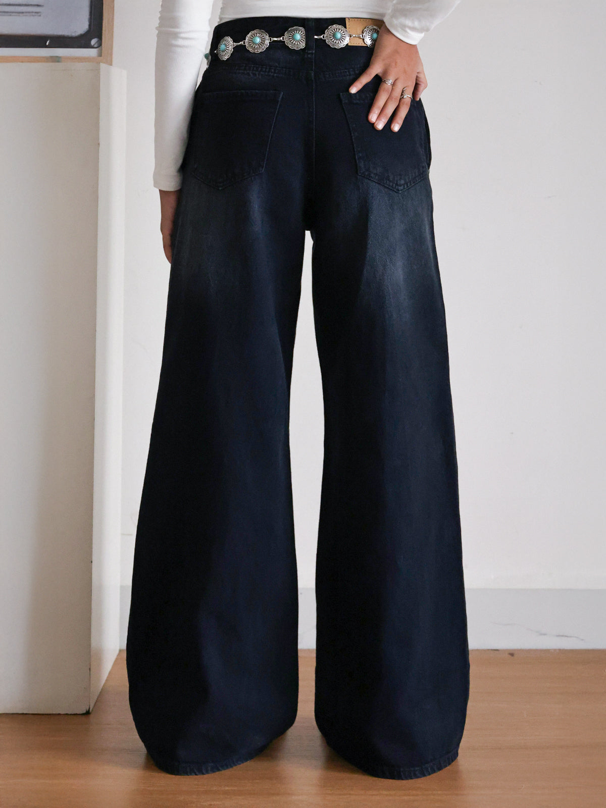 Alaska Black Panelled Super Wide Leg Jeans