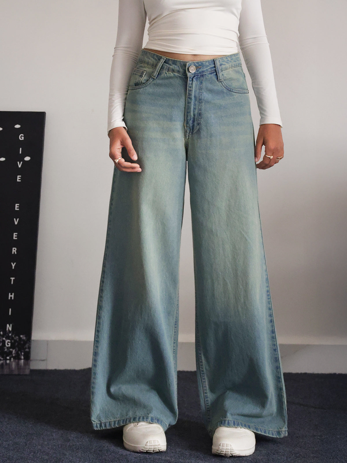 Arctic Blue Tinted Wide Leg Jeans