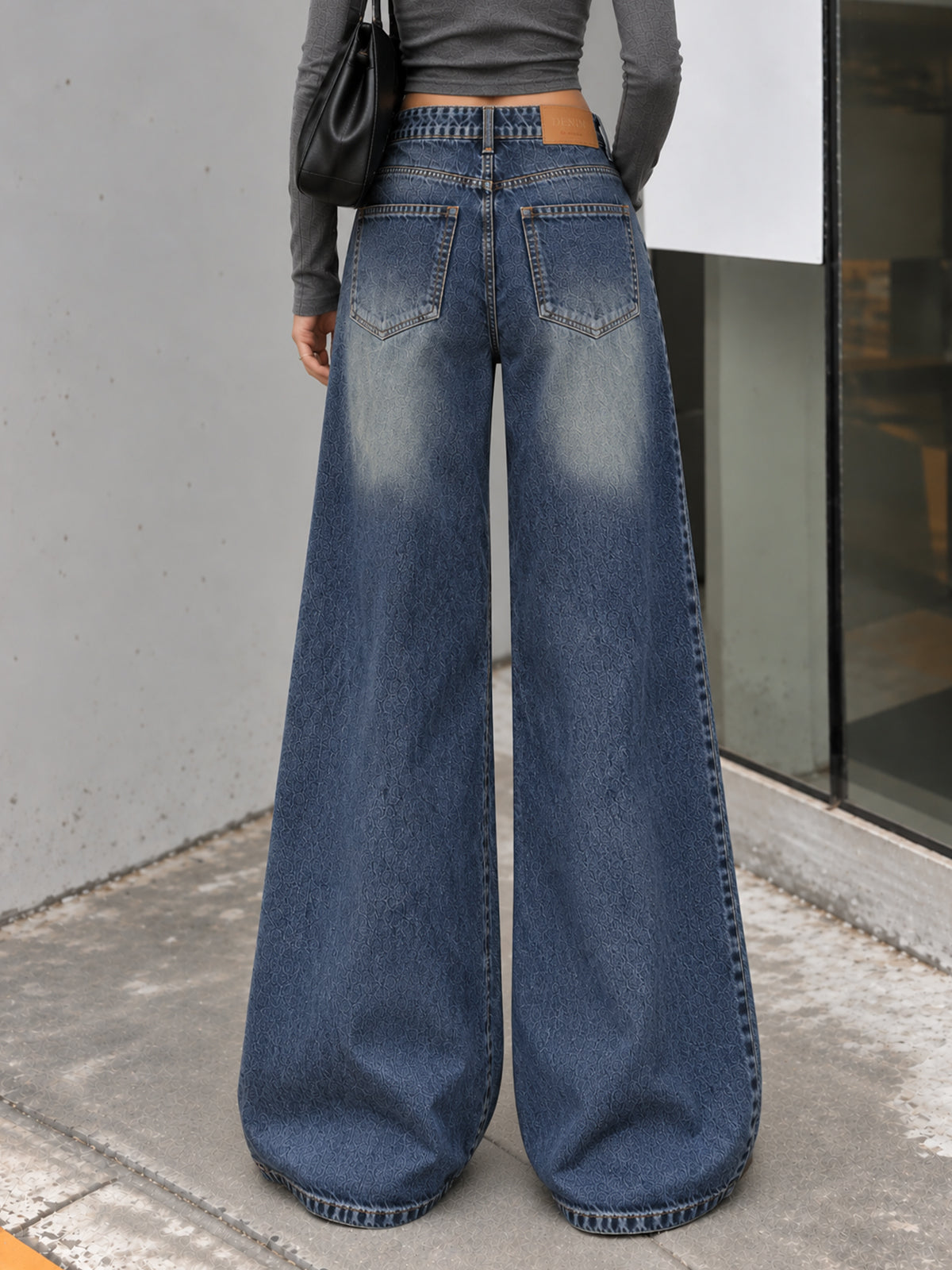 Moon Blue Panelled Washed Super Wide Leg Jeans