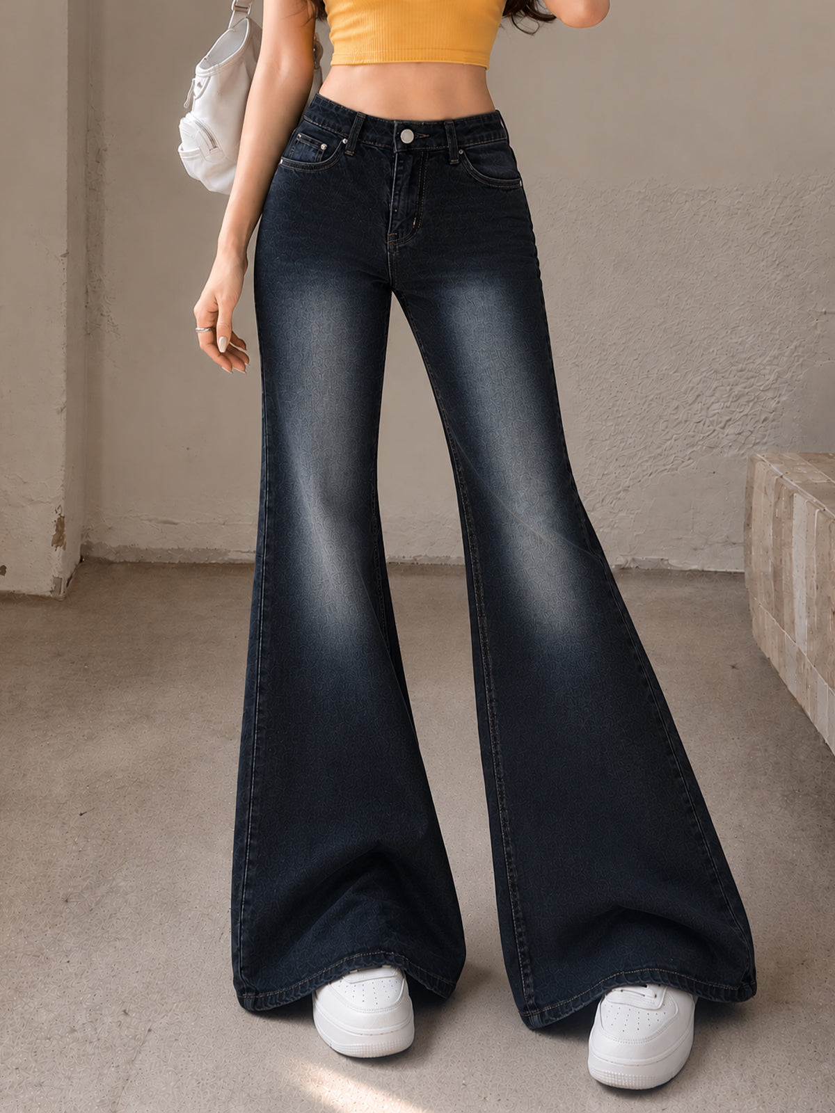Sleek Black Washed Bell Bottom Jeans