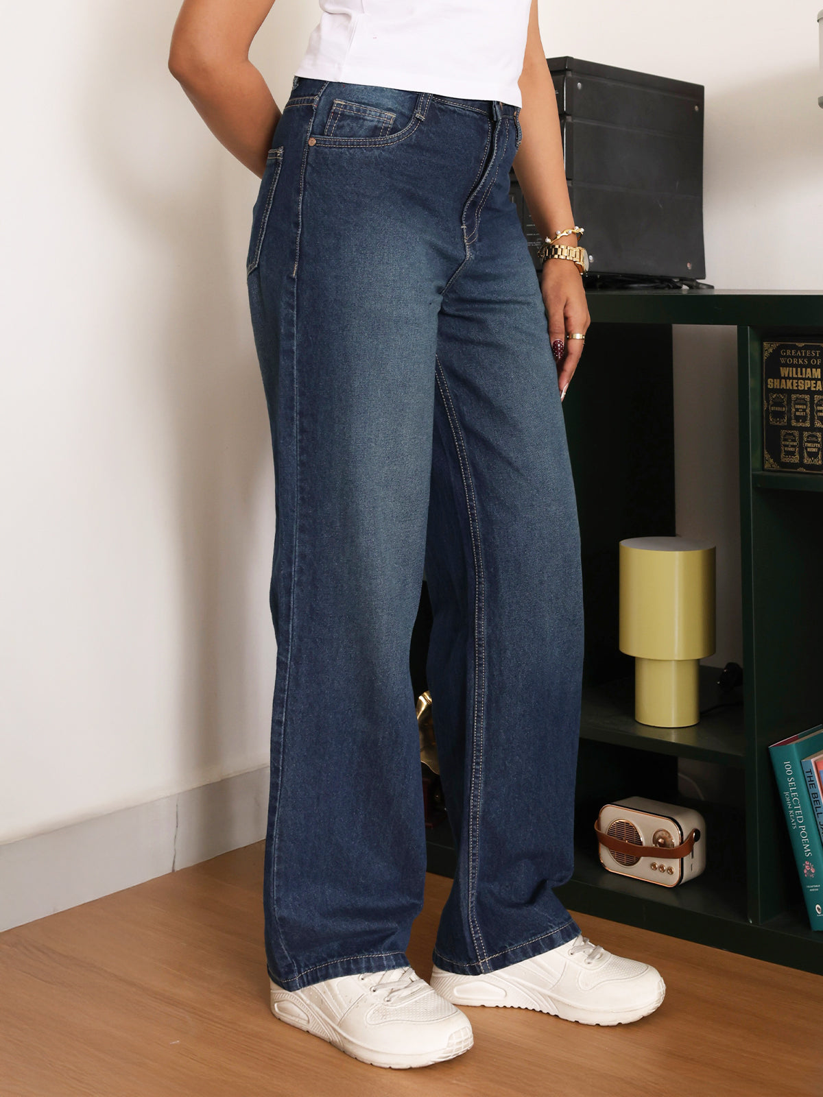 Cyber Blue Tinted Straight Leg Jeans