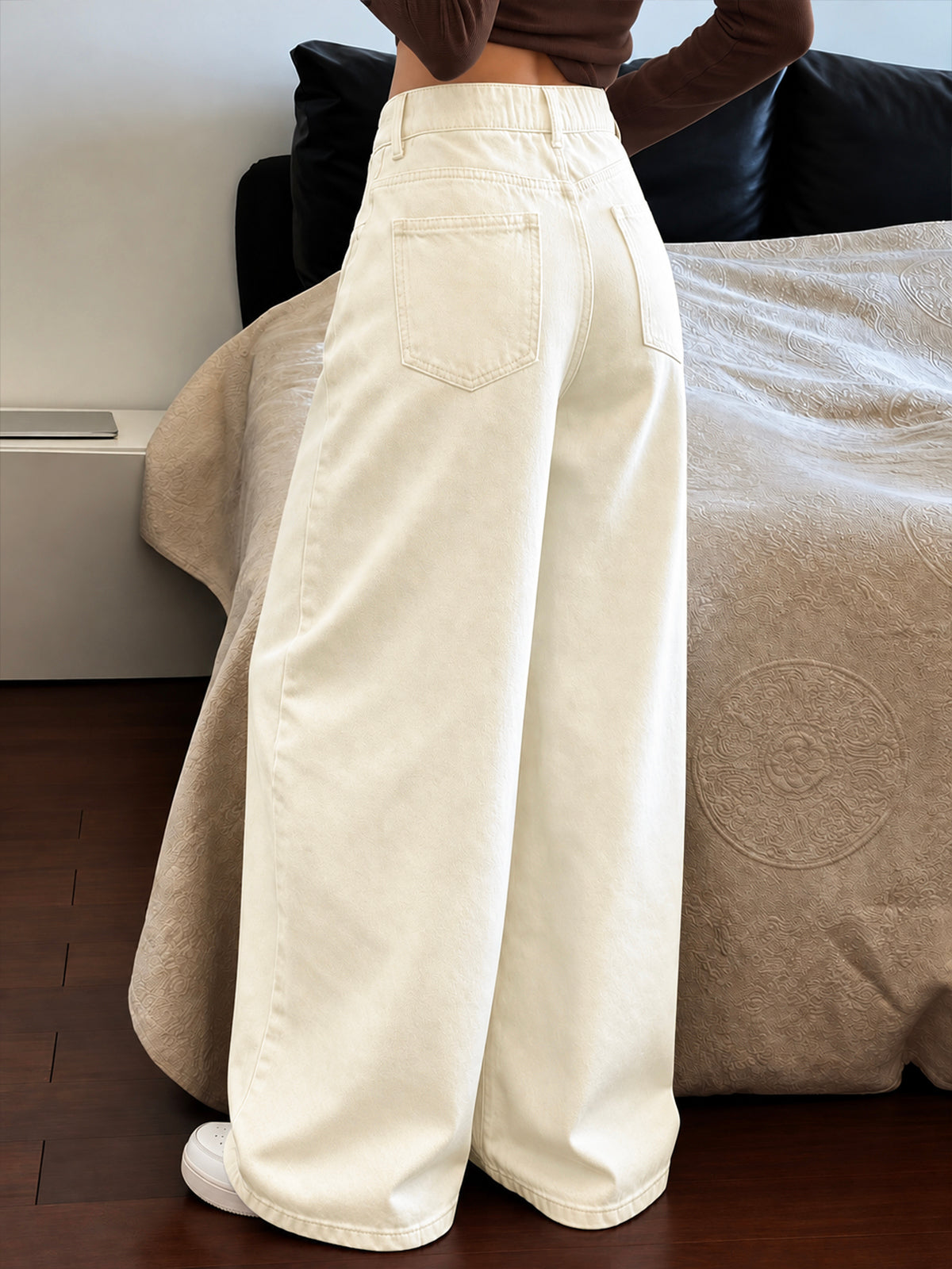 Vanilla Beige Wide Leg Jeans