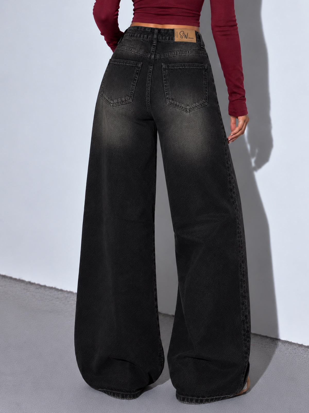 Spider Black Washed Super Wide Leg Jeans