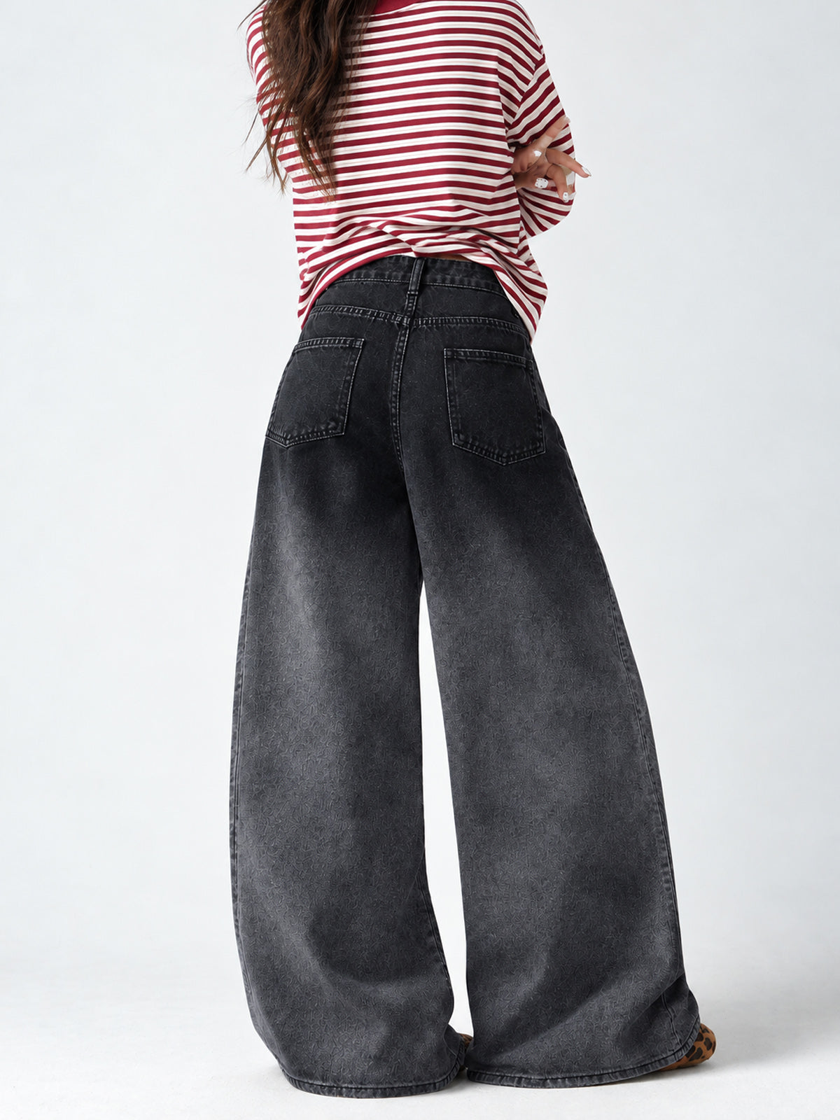 Aurora Black Ombre Washed Super Wide Leg Jeans