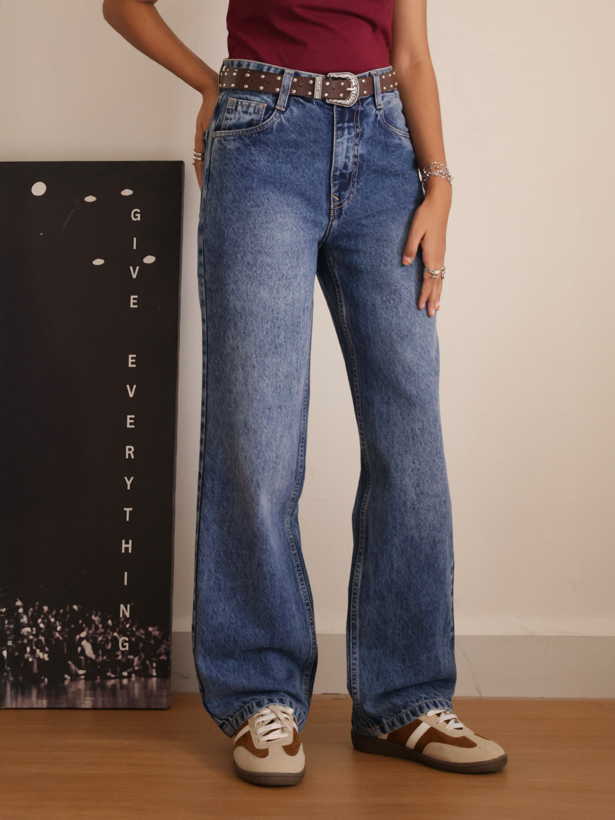 Cosmos Blue Tinted Straight Fit Jeans