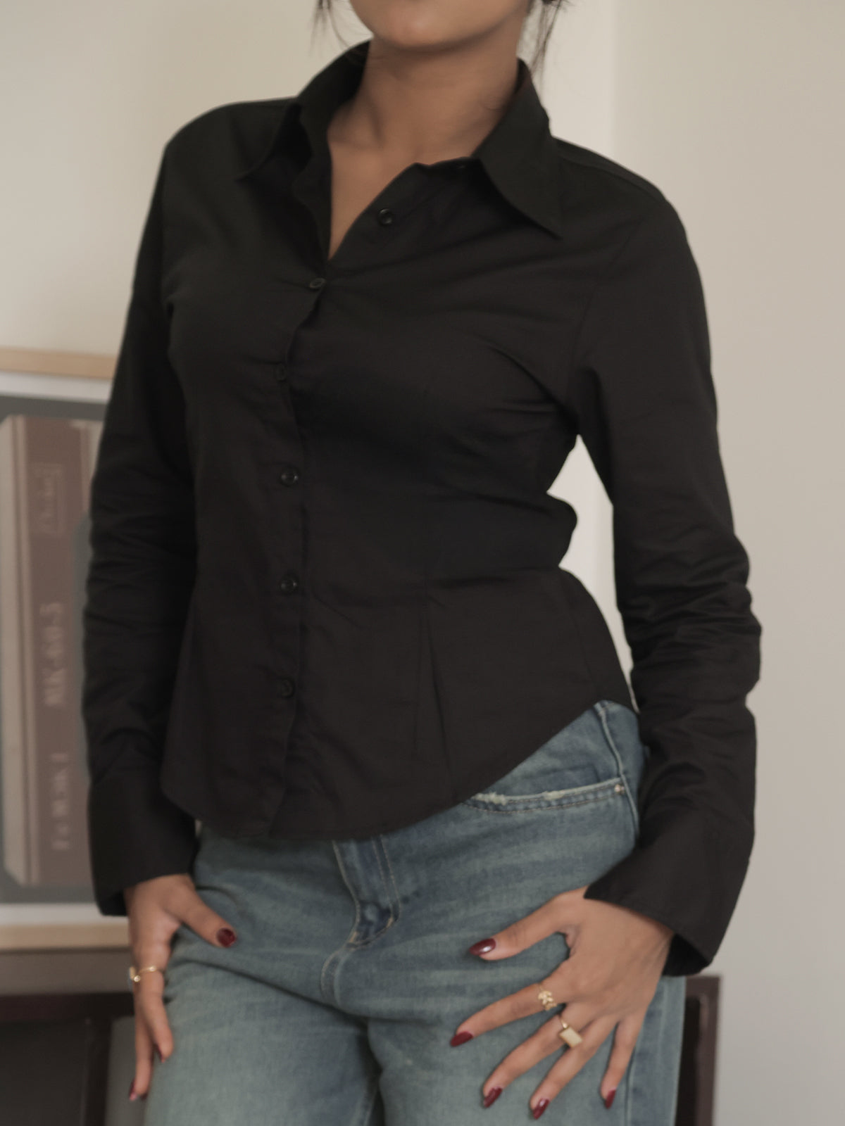 Black Long Sleeve Y2K Fitted Shirt