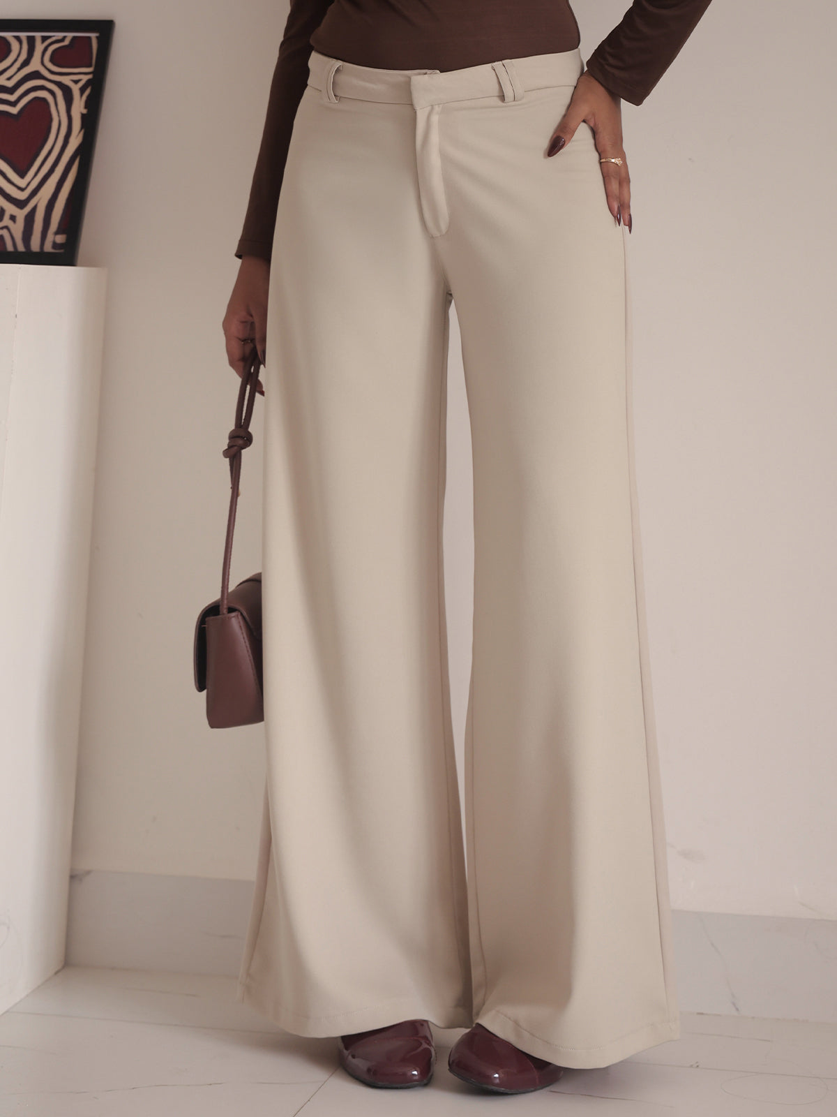 Muted Beige Low Waist Wide Leg Korean Pants