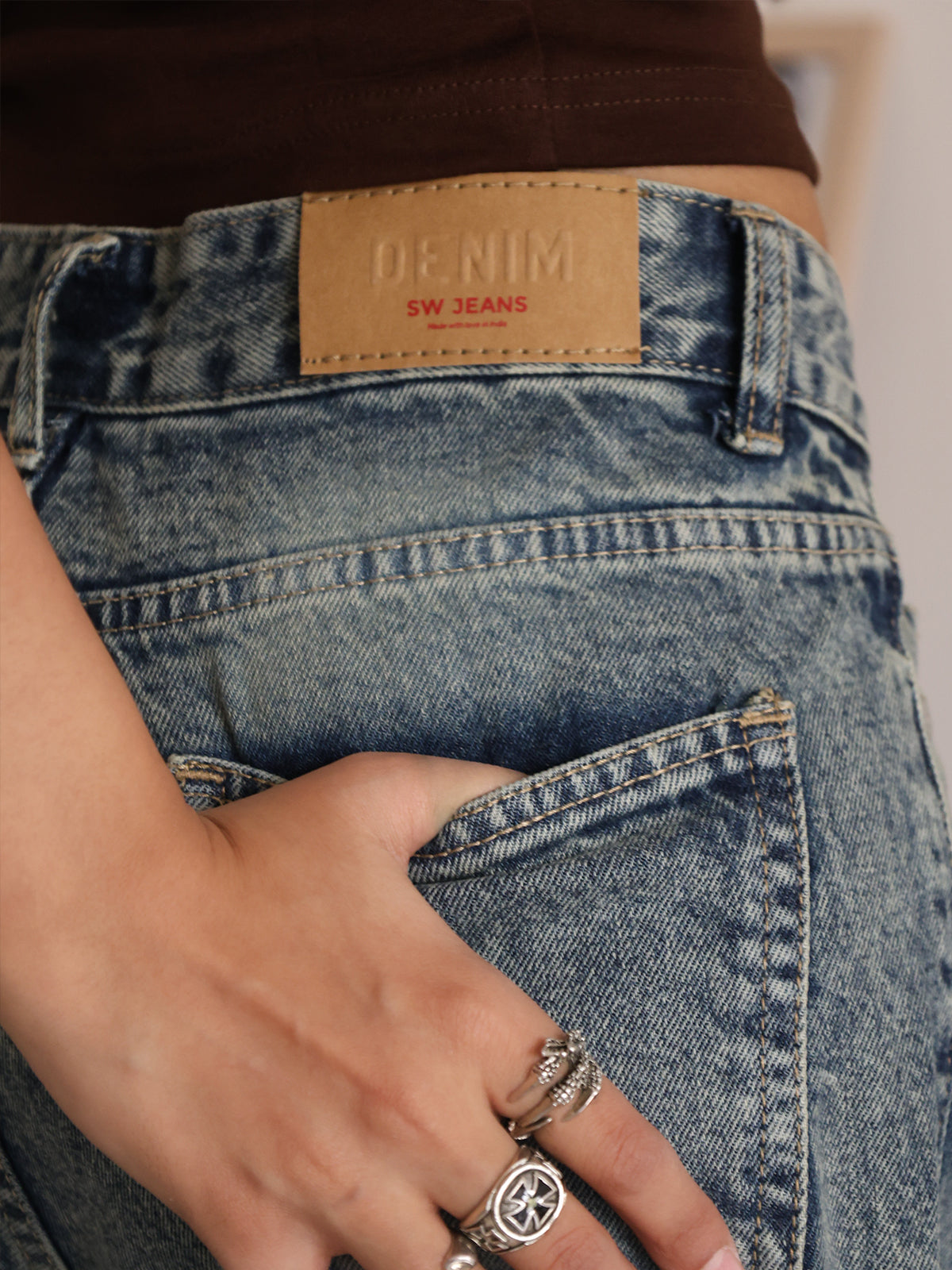 Retro Blue Tinted Ripped Super Wide Leg Jeans