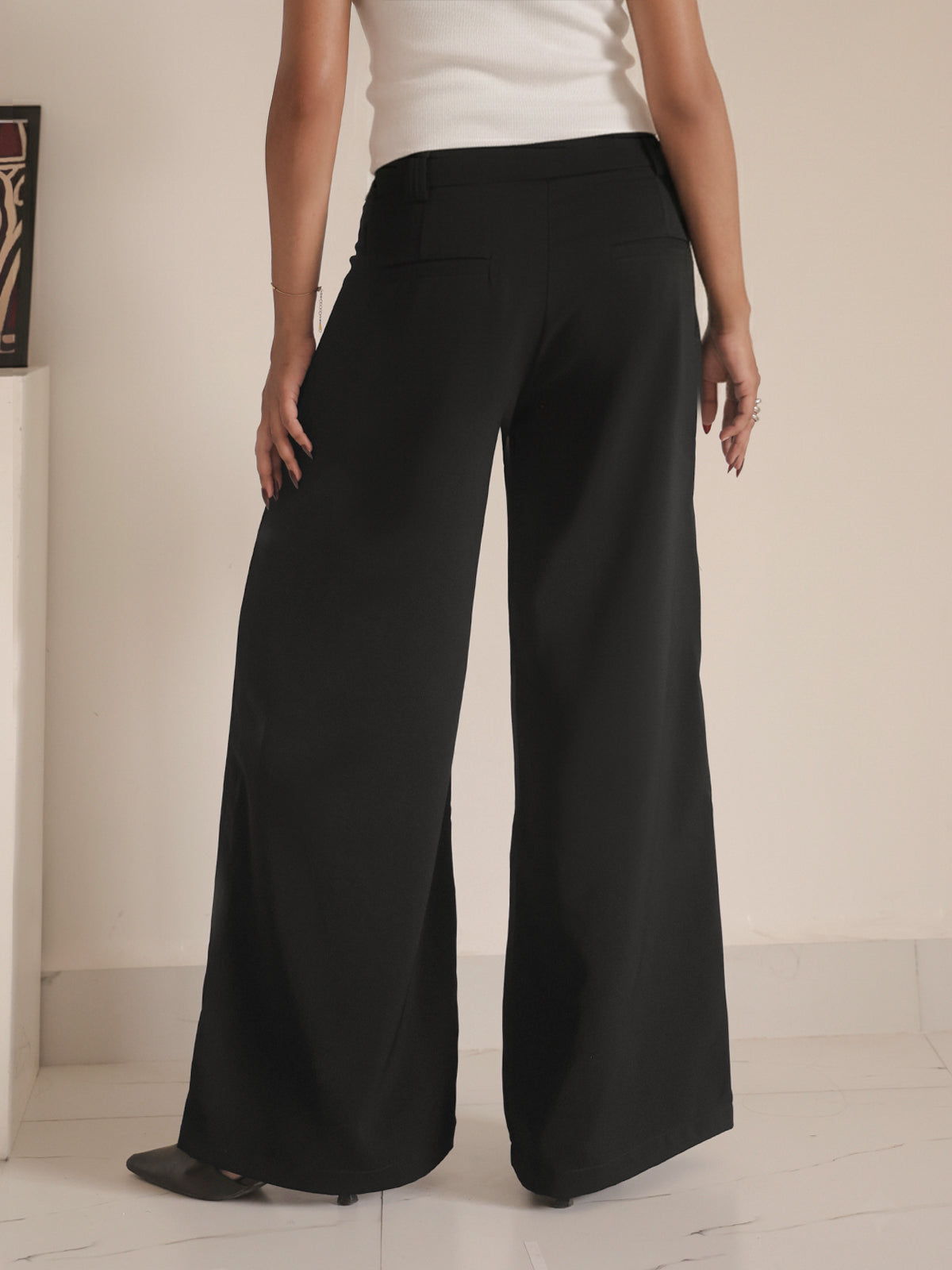 Black Low Waist Wide Leg Korean Pants
