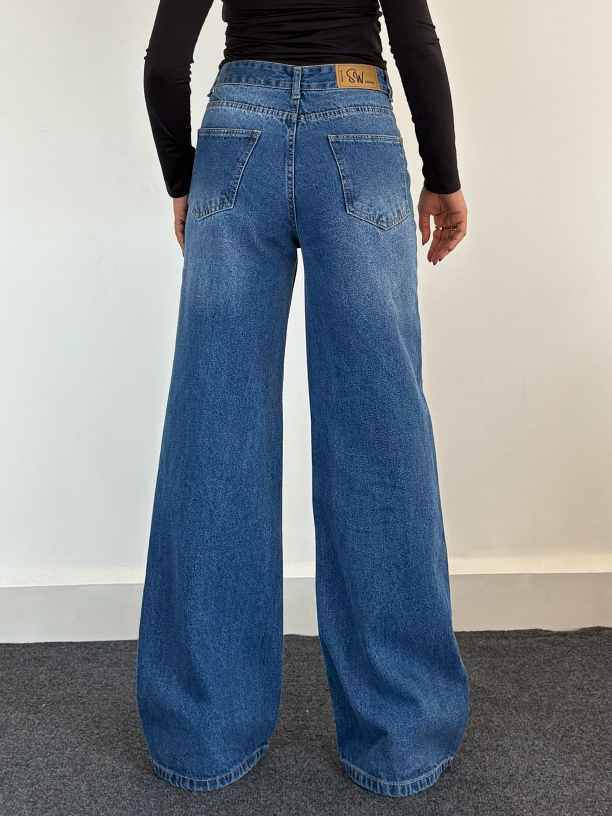 90'S Ocean Blue Whisker Super Wide Leg Jeans