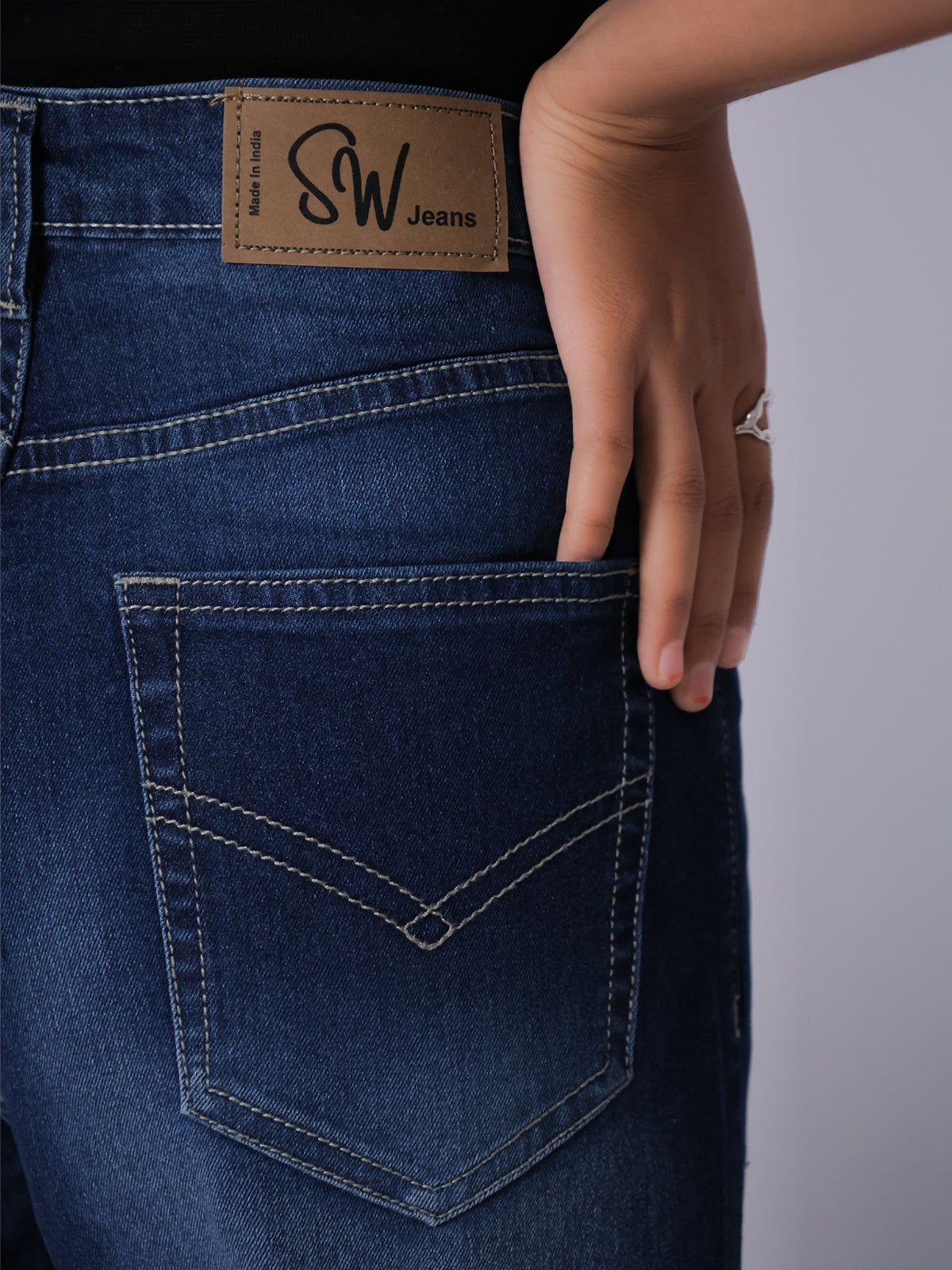 Luxe Premium Midnight Blue Washed Stretchable Wide Leg Jeans