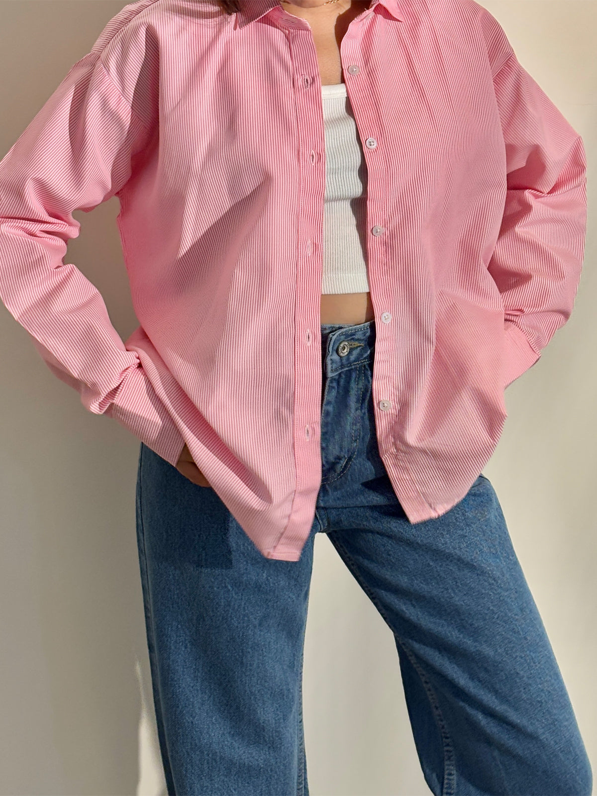 Pink  Striped Drop Shoulder Shirt