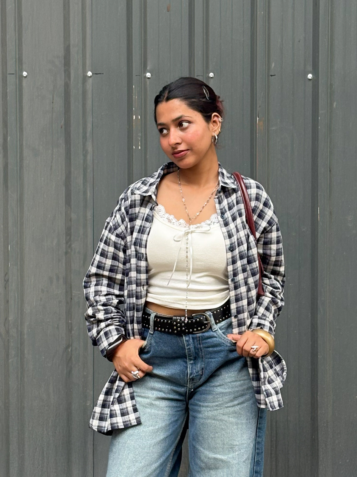 Graphite Blue Plaid Oversized Shirt
