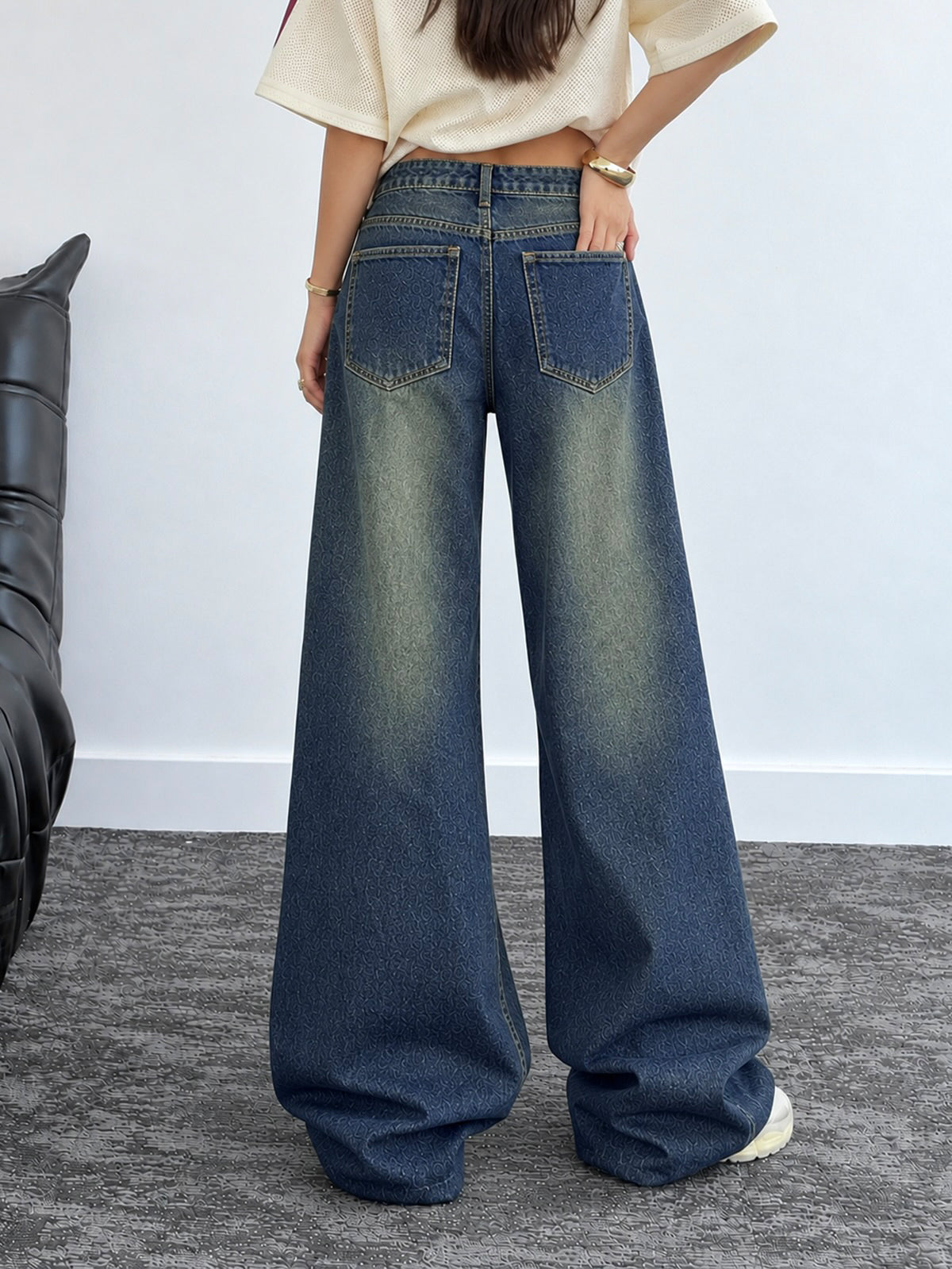 Wild Indigo Blue Whisker Super Wide Leg Jeans