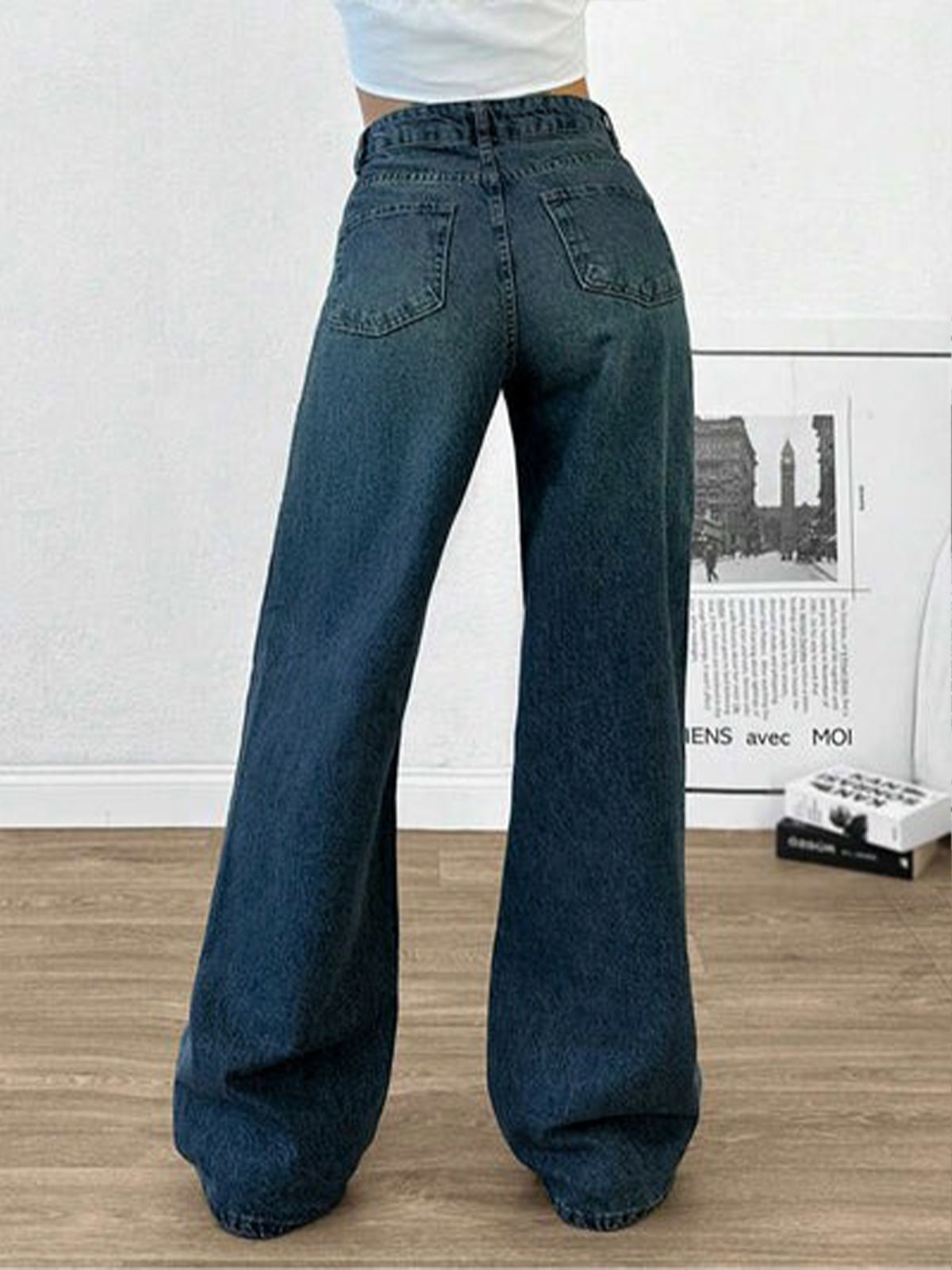 Cyber Blue Tinted Wide Leg Jeans