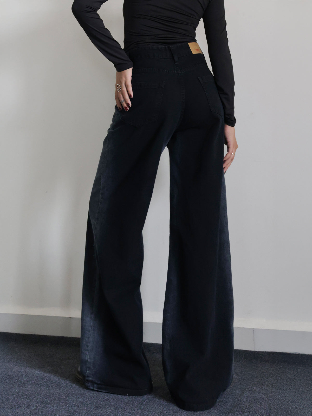 Dawn Black Ombre Washed Wide Leg Jeans