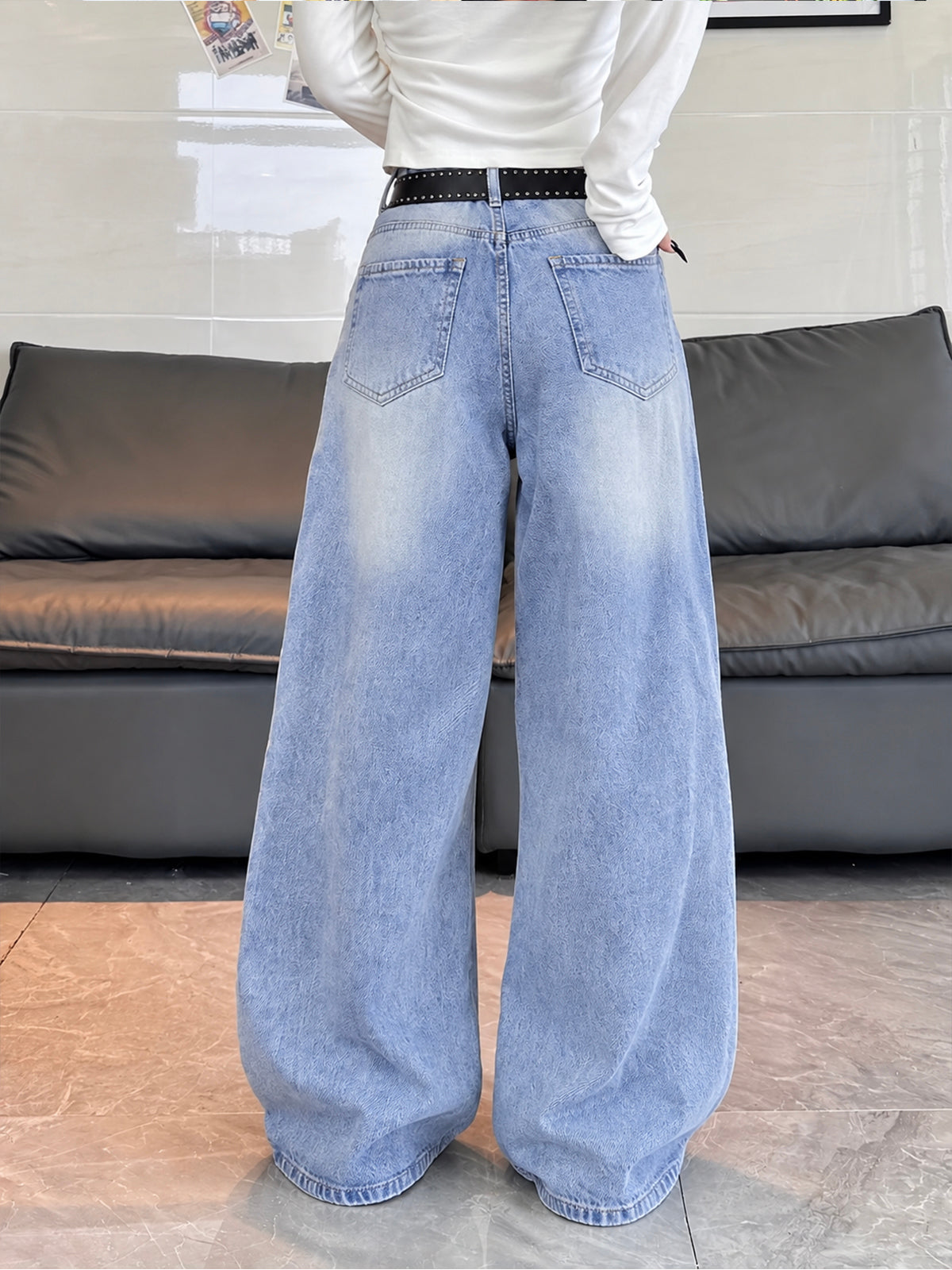 Clover Blue Panelled Super Wide Leg Jeans