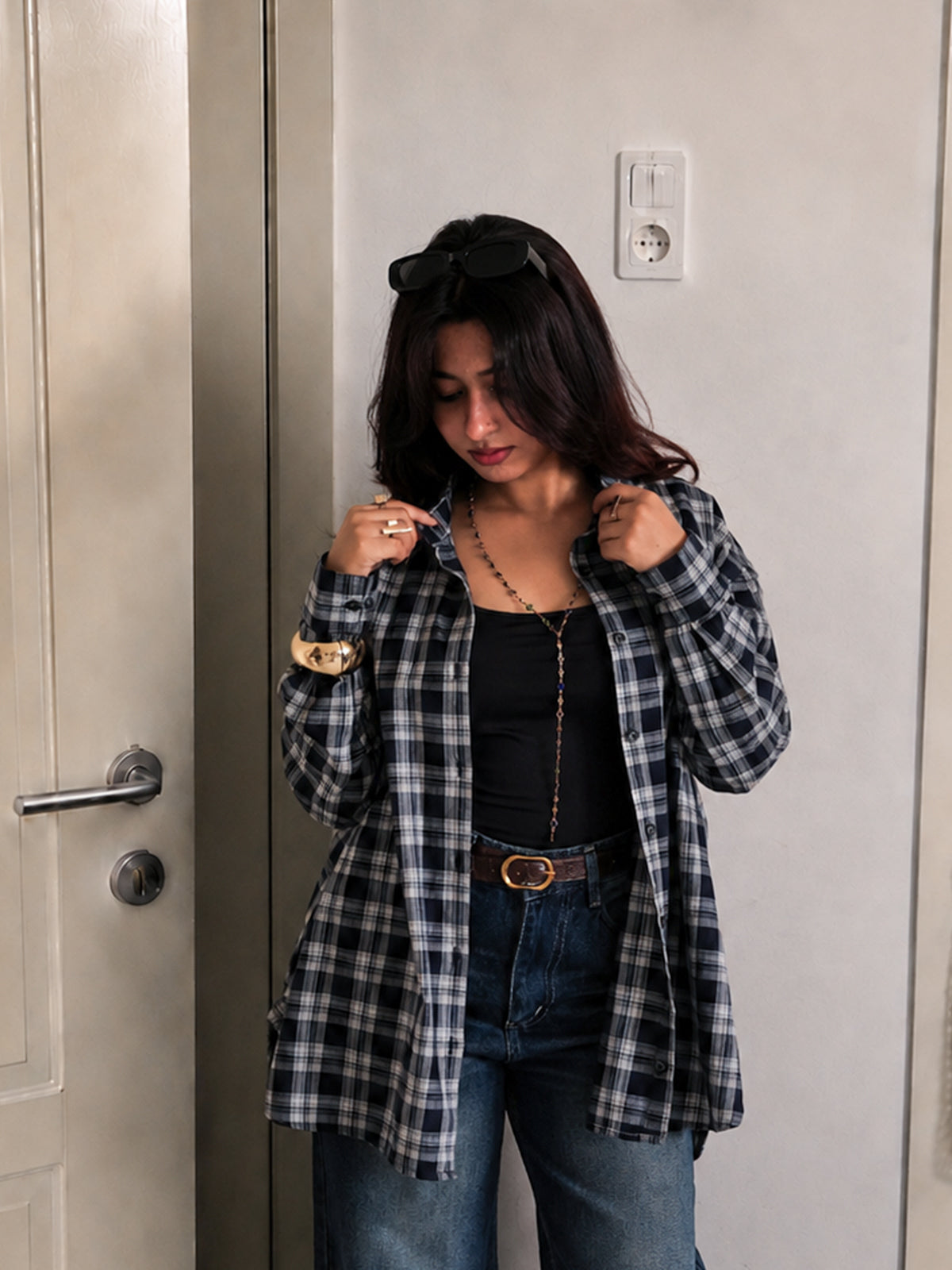 Oxford Blue Plaid Oversized Shirt