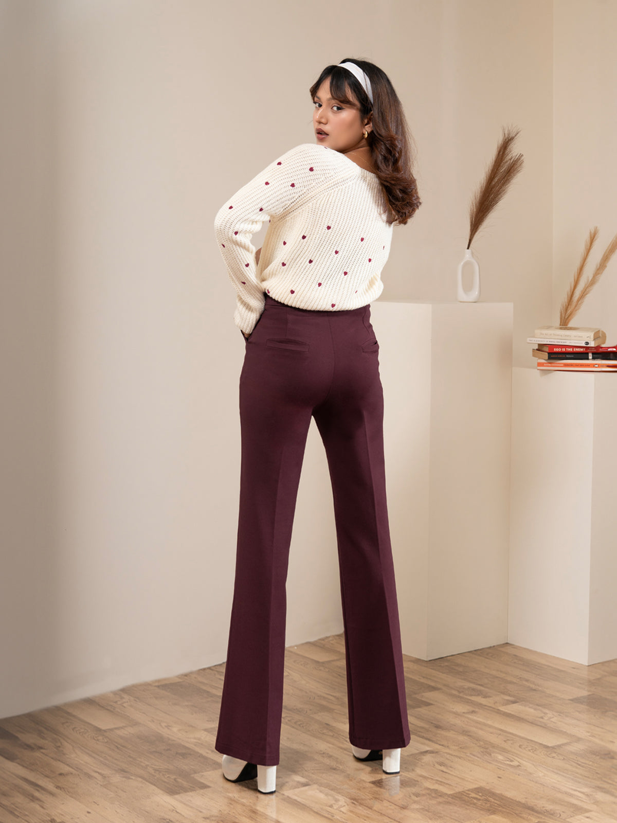 Luxe Wine Bootcut Korean Pants