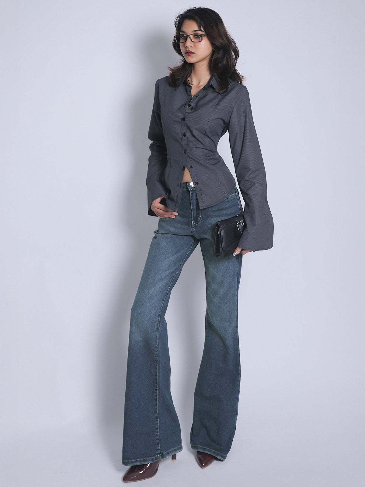 Galactic Blue Tinted Y2K Bootcut Jeans