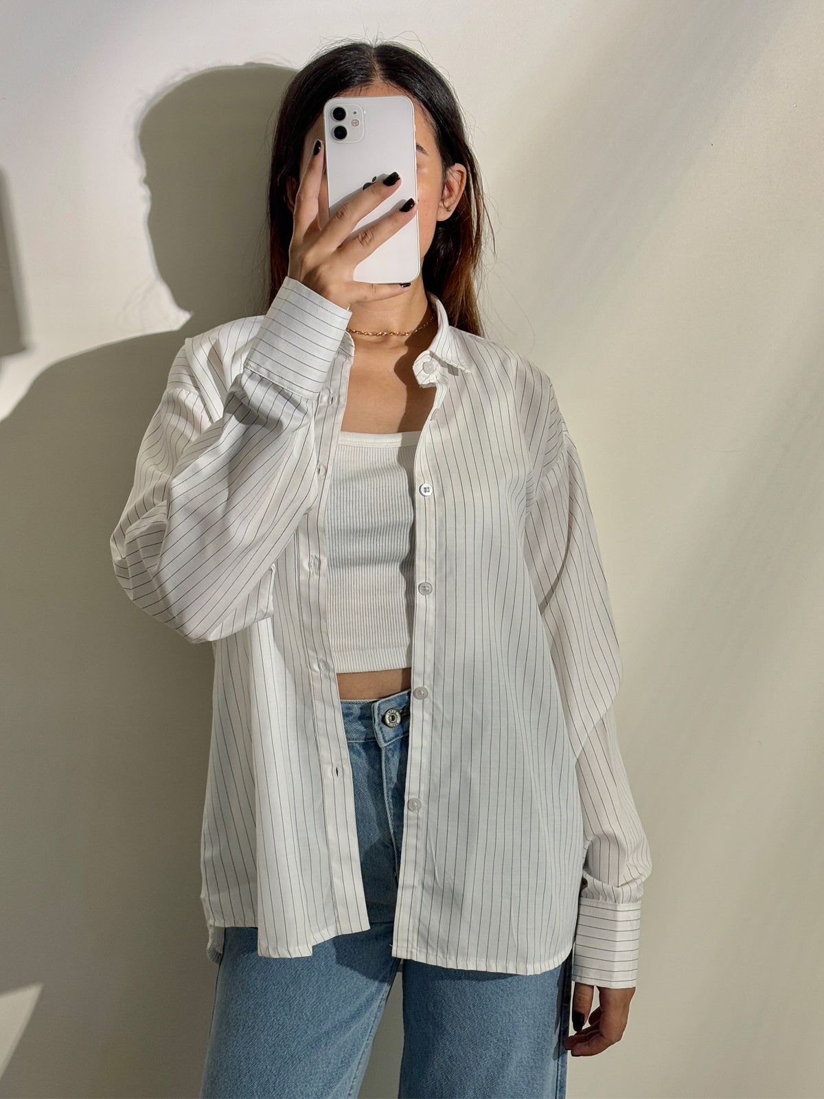 Black Striped Drop Shoulder Shirt