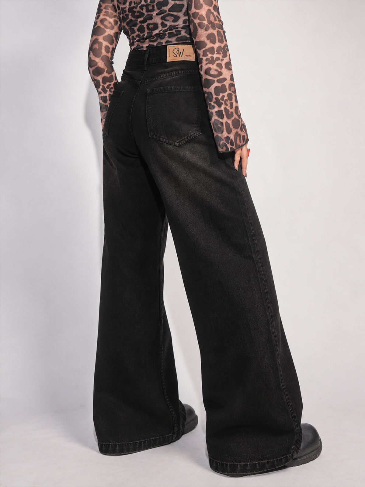 Starry Black Tinted Wide Leg Jeans