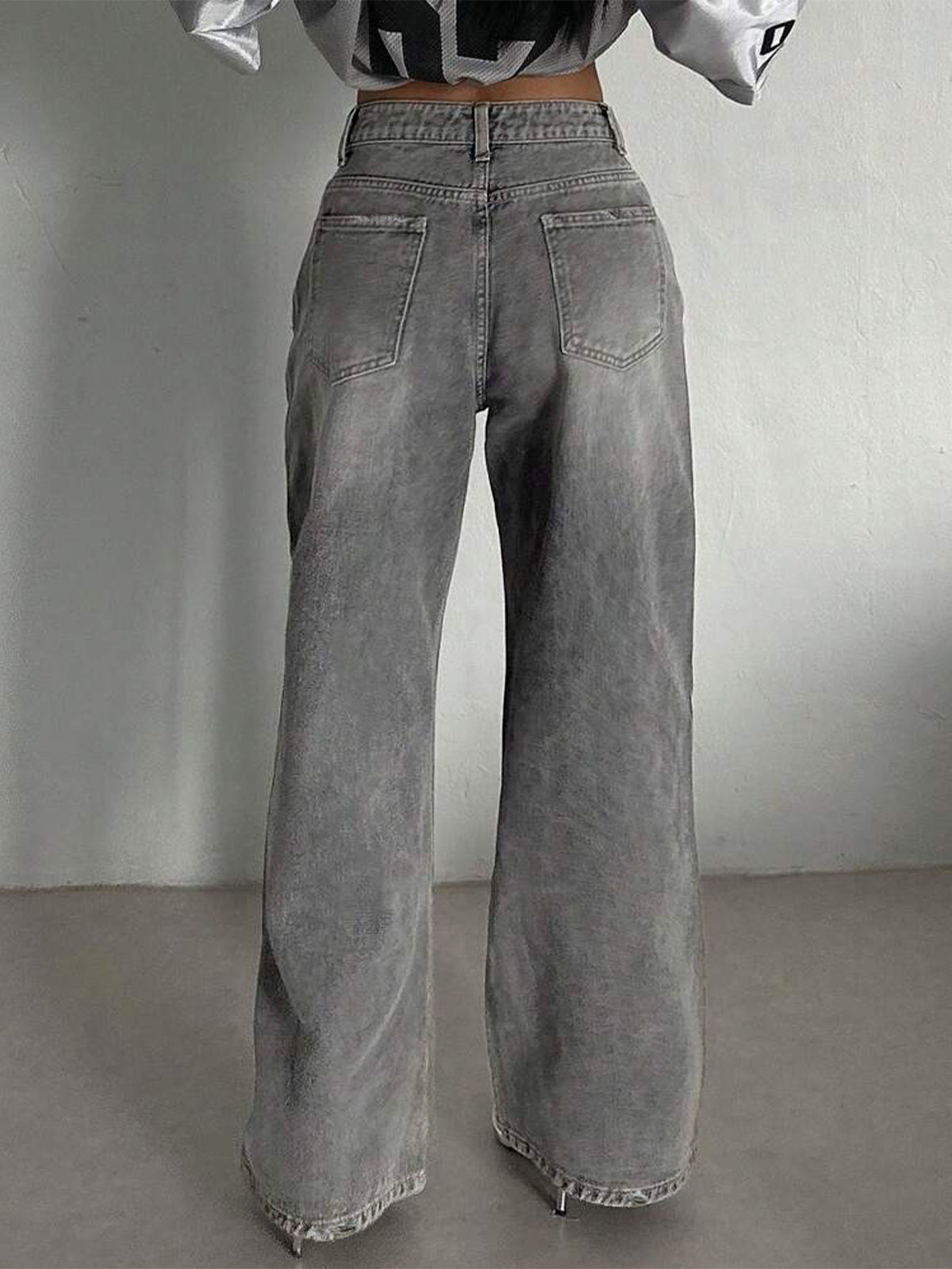 Comet Grey Washed Wide Leg Jeans