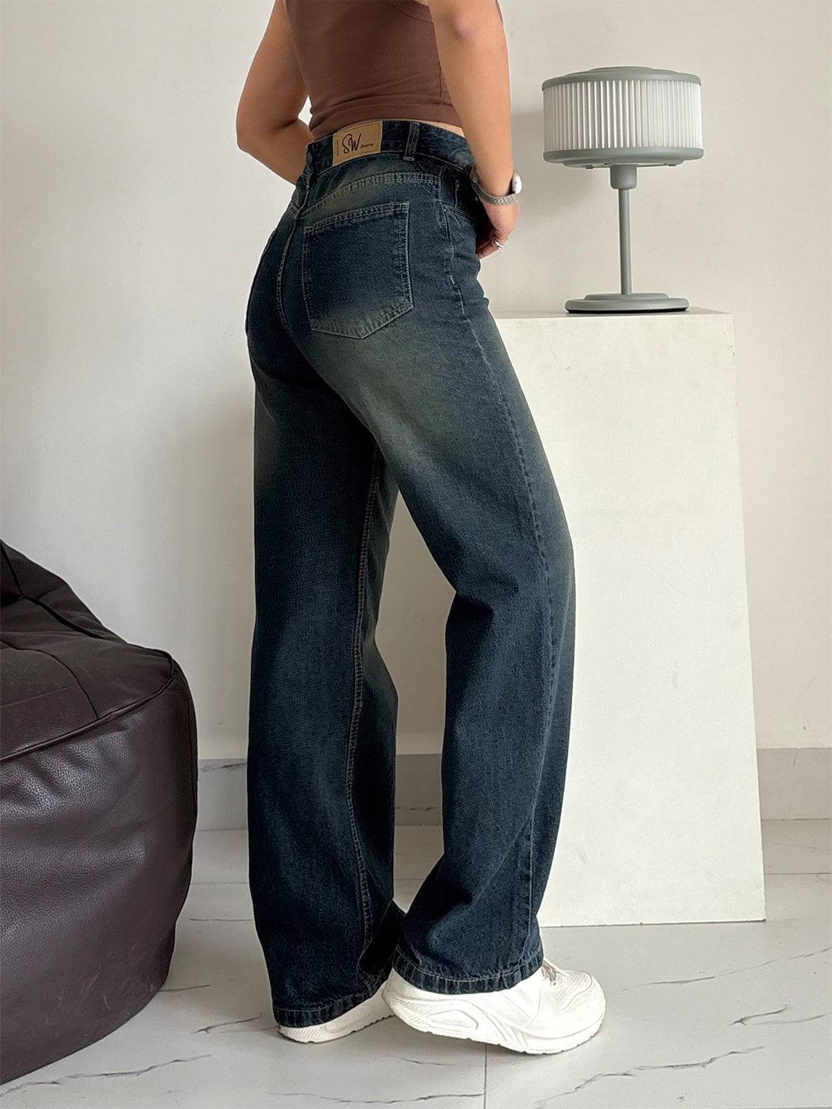 Vintage Green Tinted Straight Fit Jeans