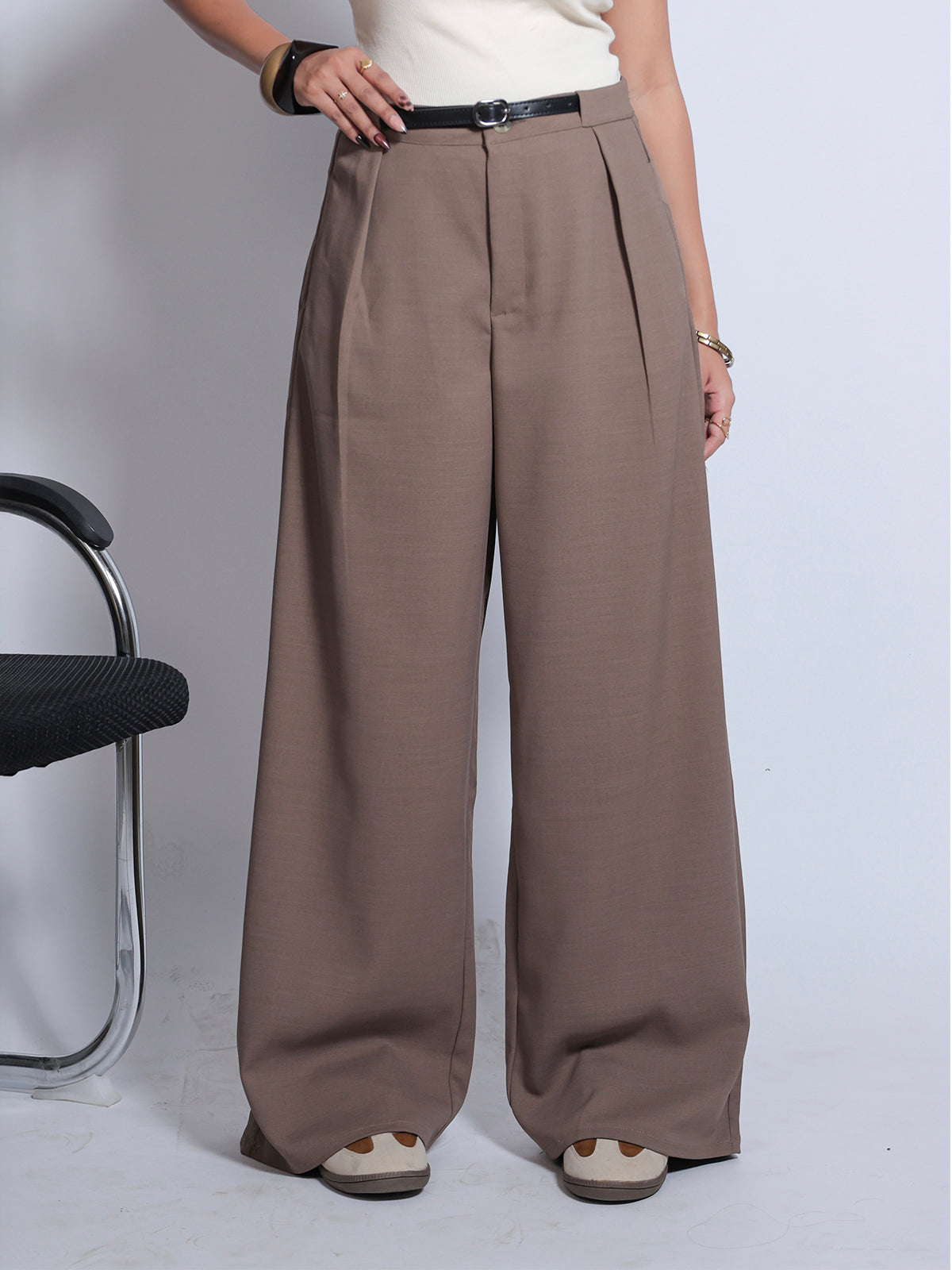 Coffee Brown Belted Korean Pant