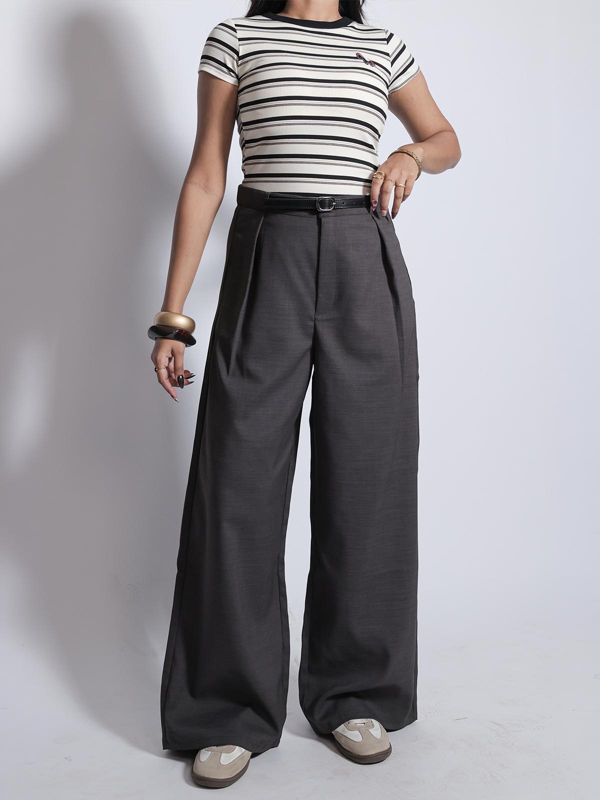 Mocha Brown Belted Korean Pant