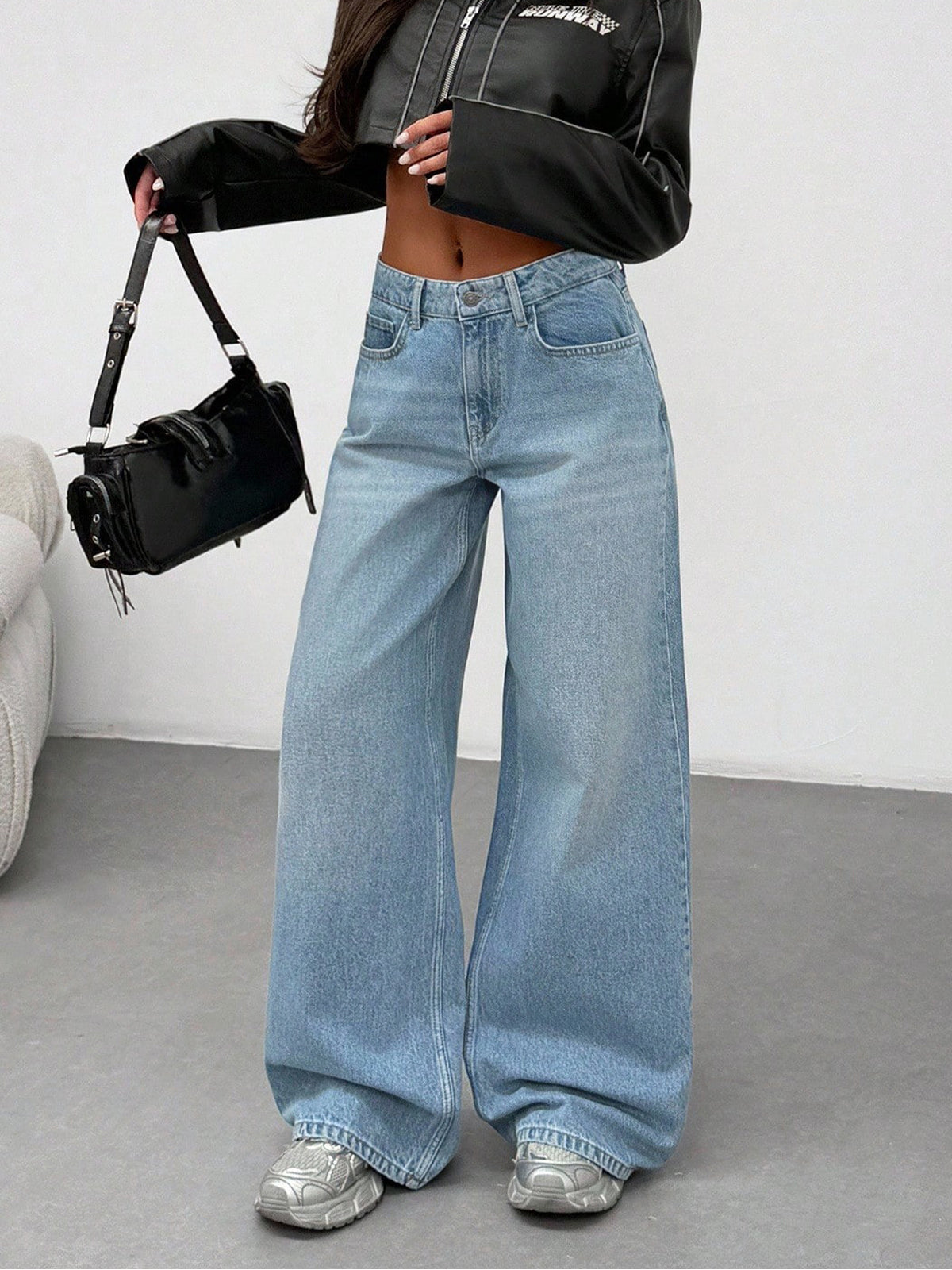 Frost Blue Washed Low Waist Wide Leg Jeans
