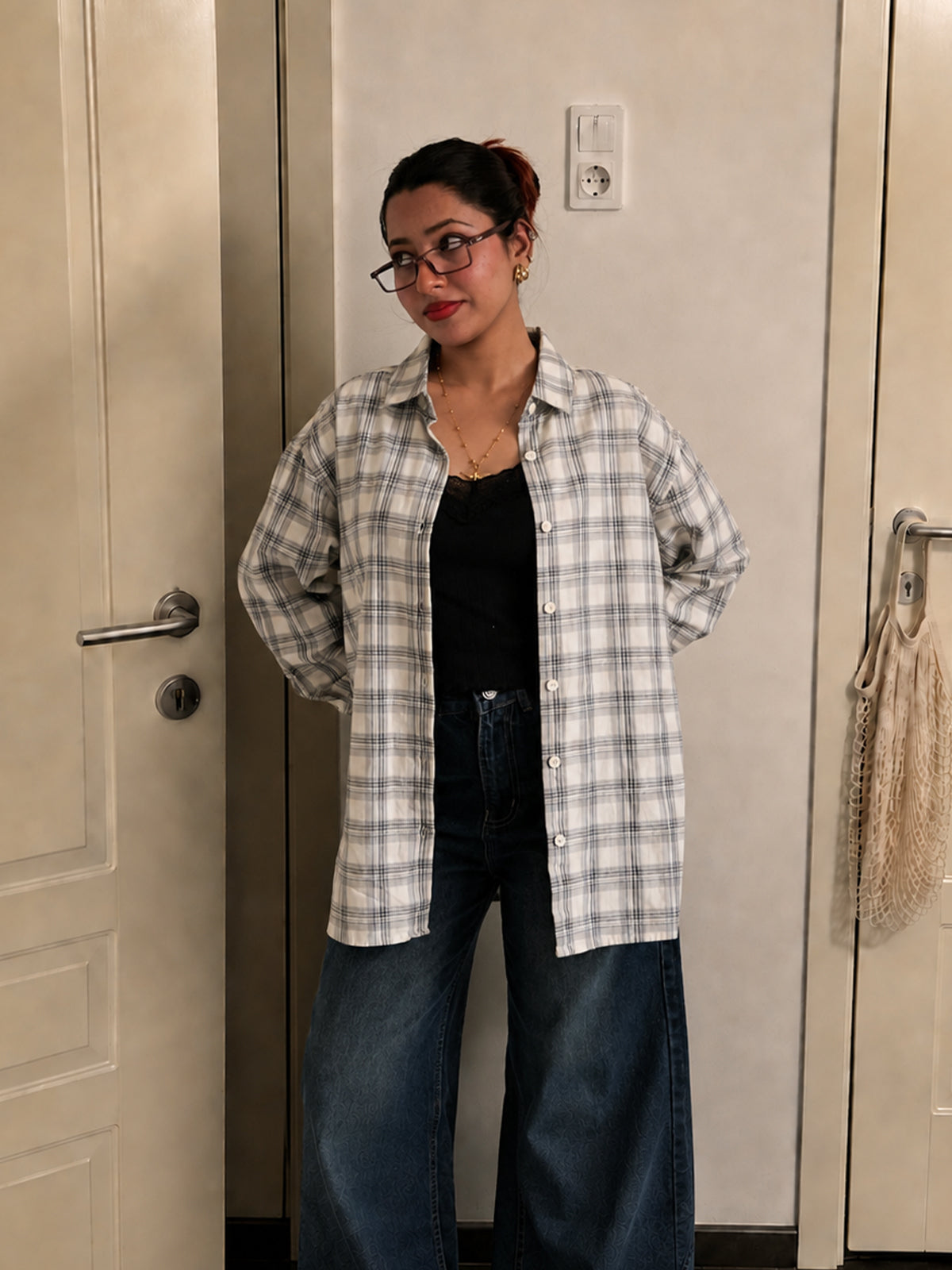 Dove Grey Plaid Oversized Shirt