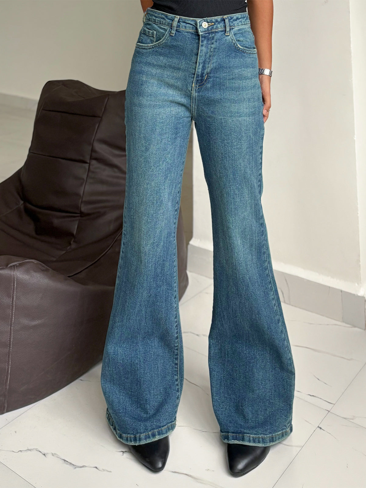 Premium Blue Vintage Washed Bootcut Jeans