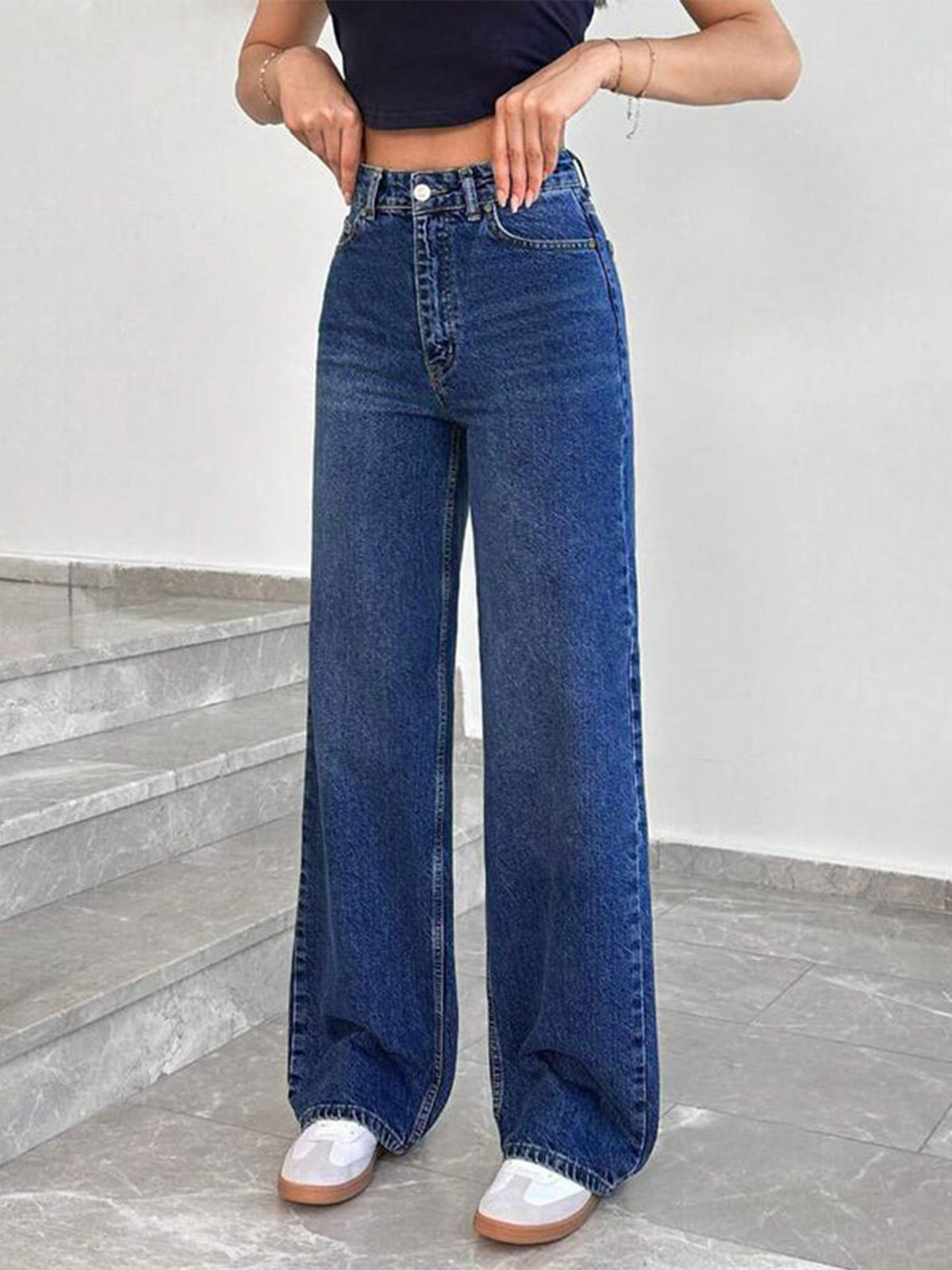 Midnight Blue Whisker Stretchable Straight Fit Jeans