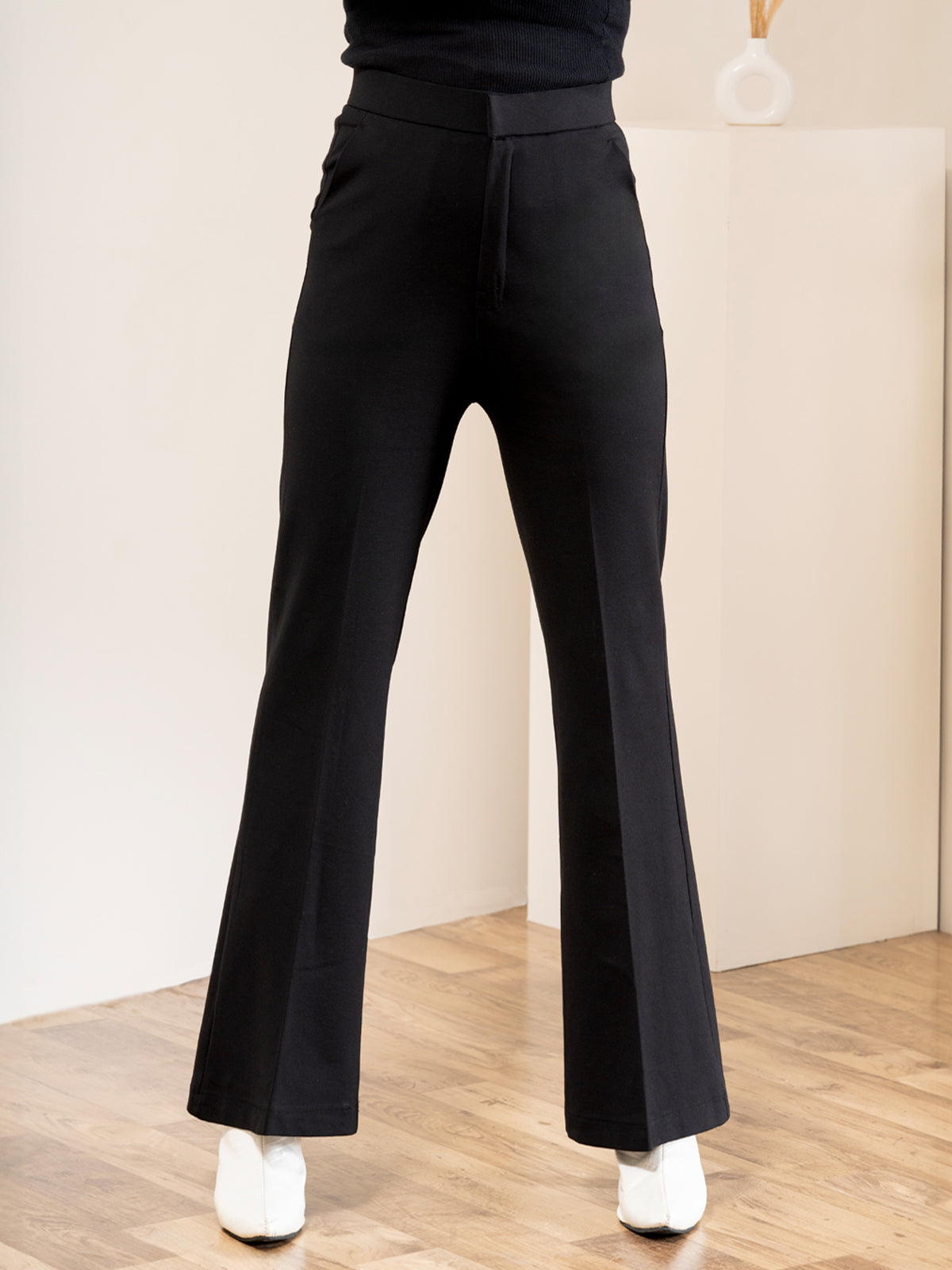 Luxe Black Bootcut Korean Pants