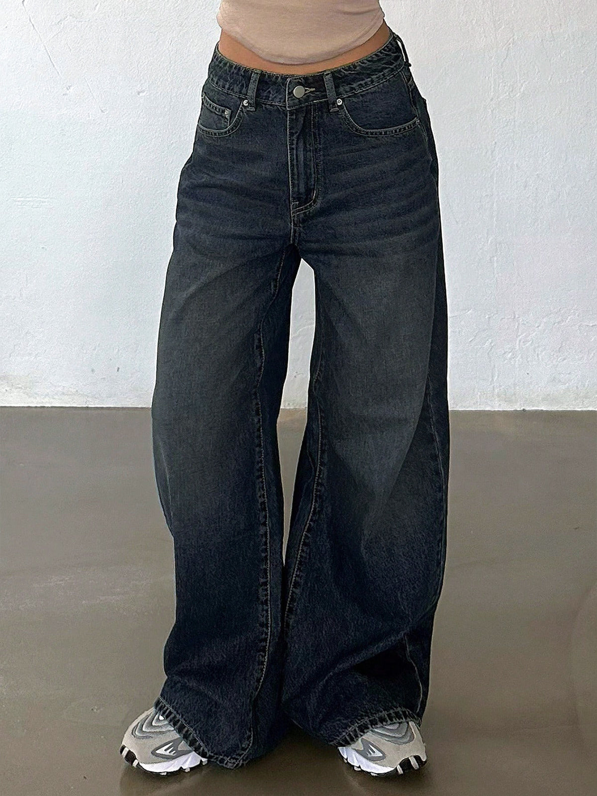 Retro Slate Blue Washed Super Wide Leg Jeans