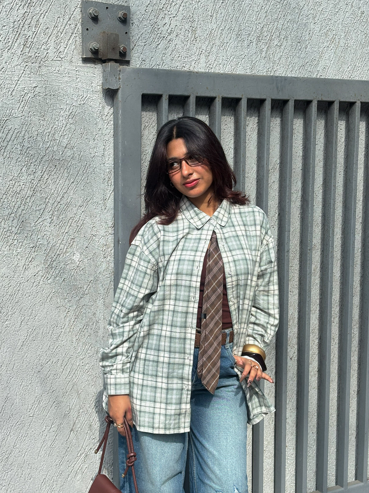 Matcha Green Plaid Oversized Shirt