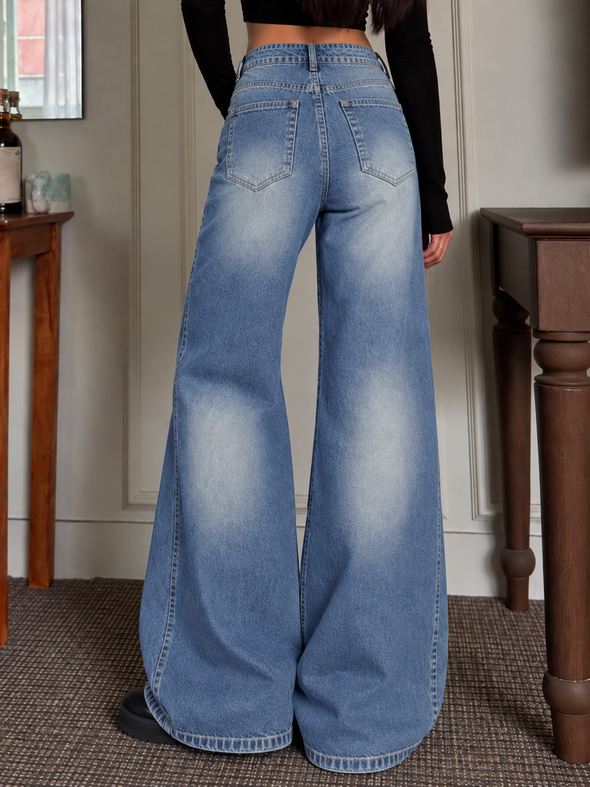 London Blue Panelled Super Wide Leg Jeans