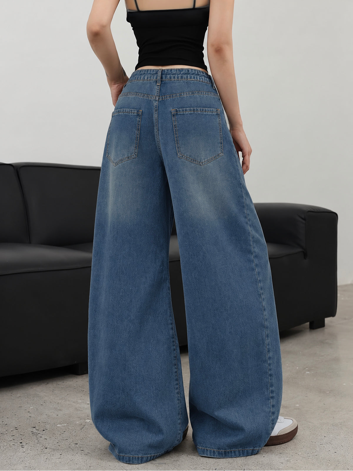 Faded Blue Washed Ultra Wide Leg Jeans