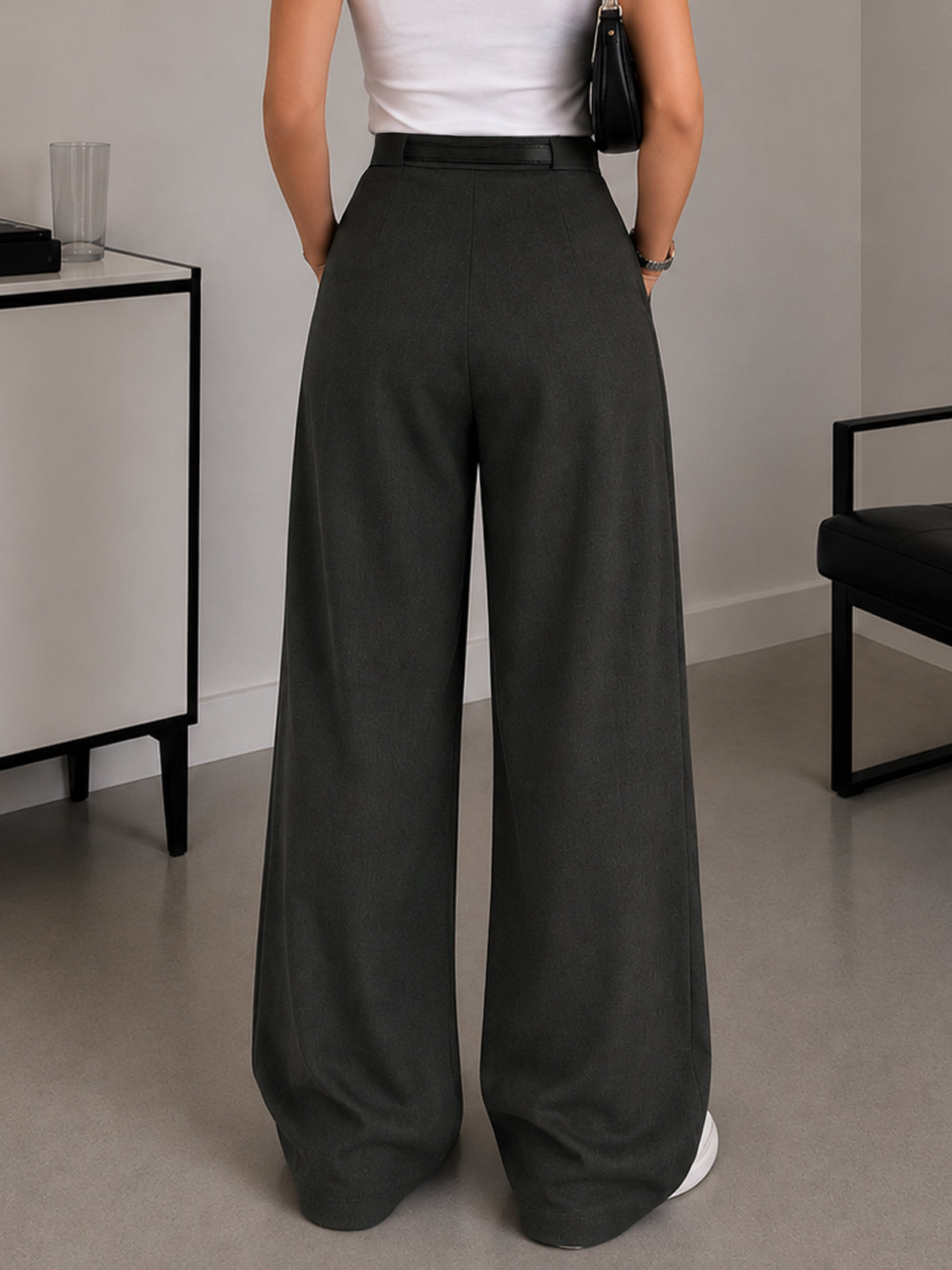 Olive Black Belted Korean Pant