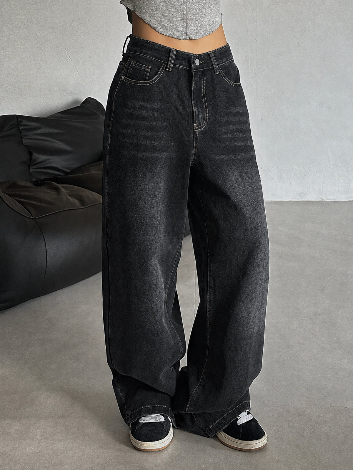 Graphite Black Washed Wide Leg Jeans
