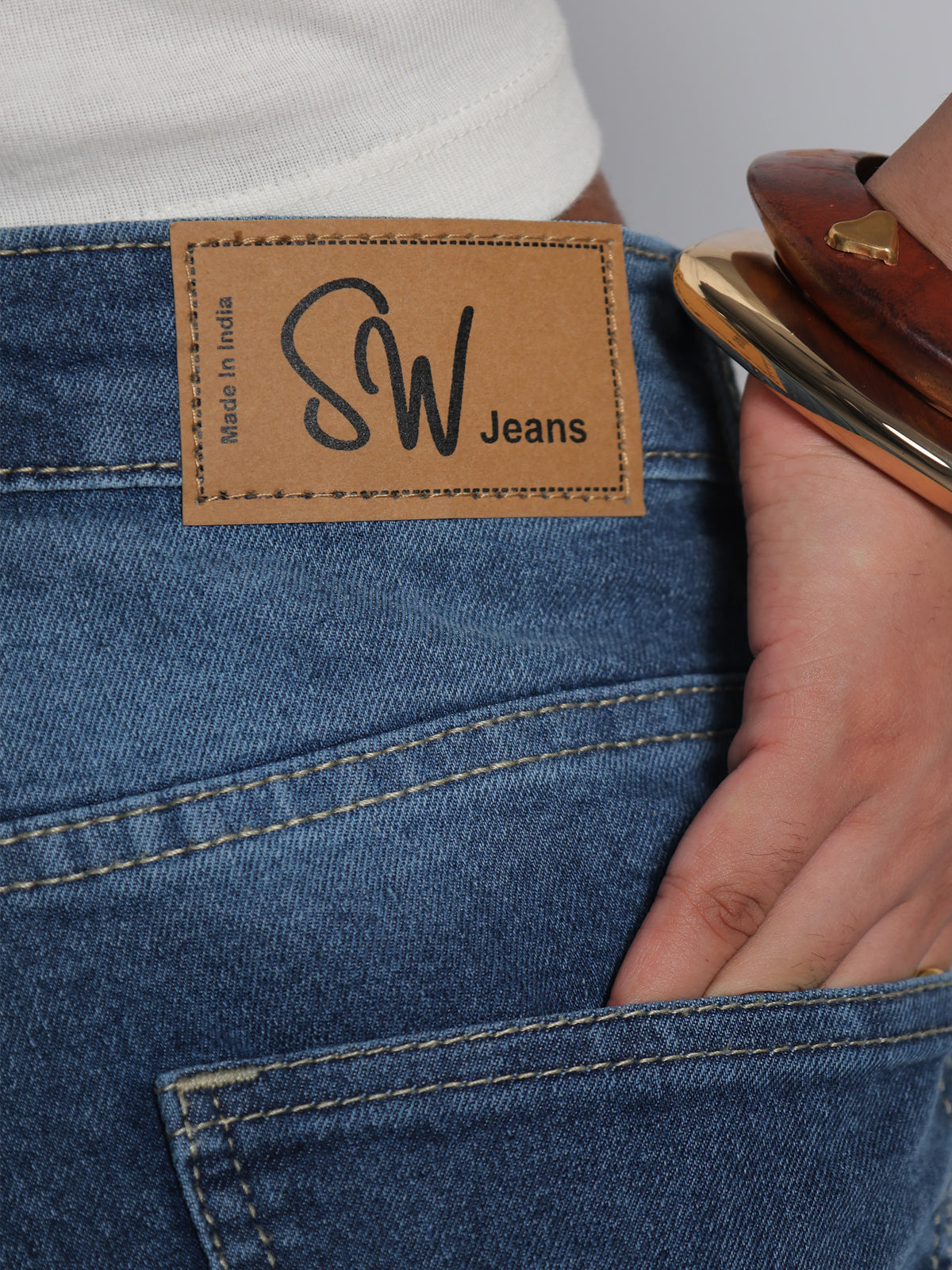Luxe Drip Blue Washed Stretchable Wide Leg Jeans