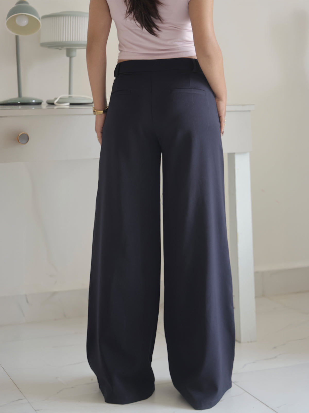 Deep Navy Low Waist Wide Leg Korean Pants