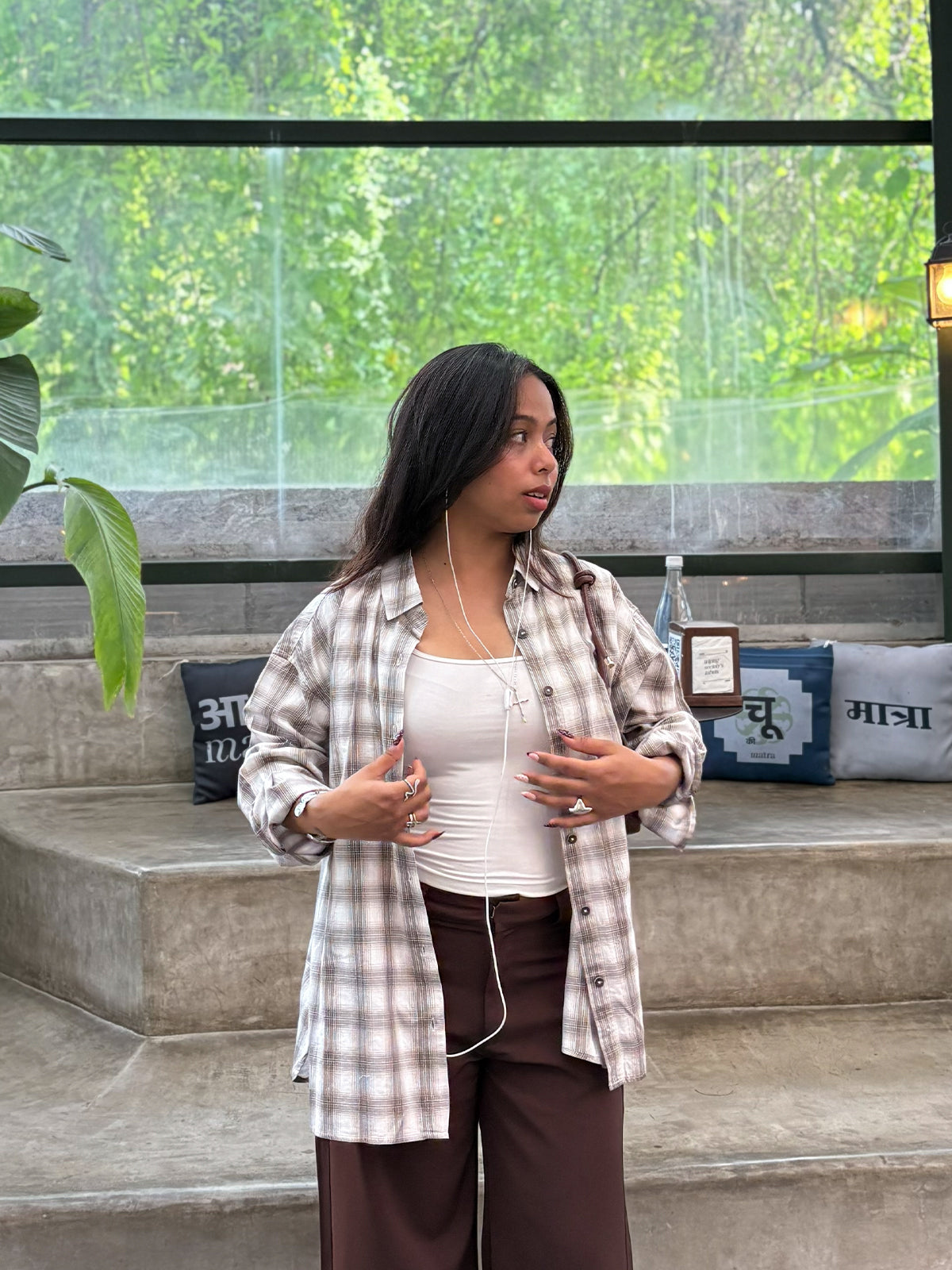 Greige Plaid Oversized Shirt