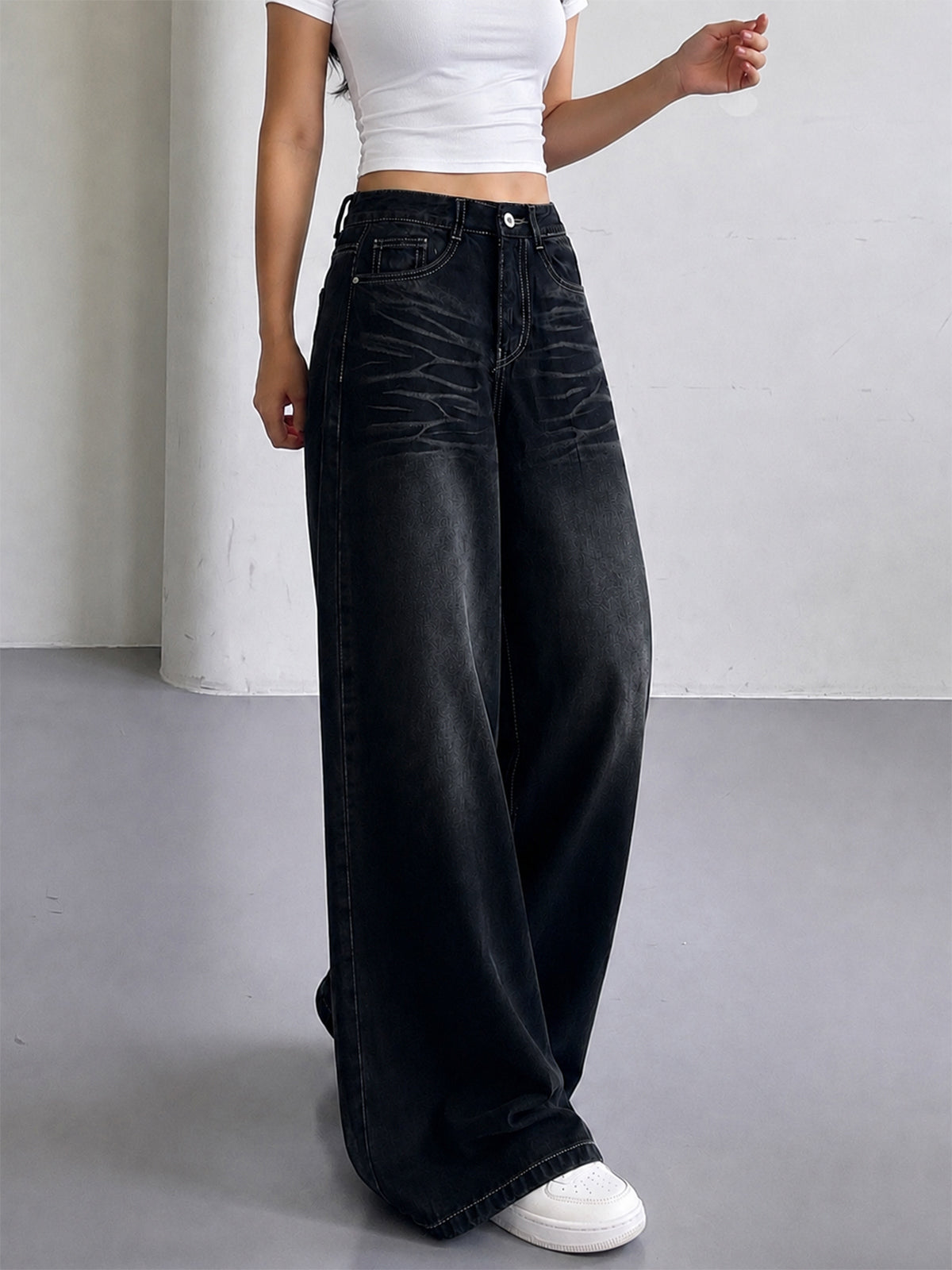 Shadow Black Whisker Super Wide Leg Jeans